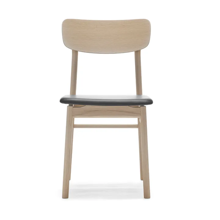 Chaise Prima Vista en chêne laqué mat clair - Cuir Elmosoft 99001 noir - Stolab