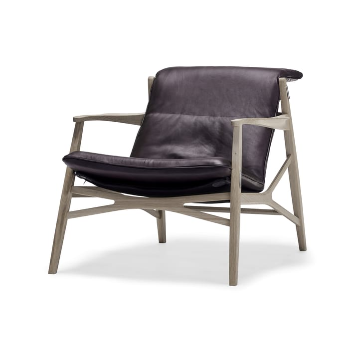 Fauteuil lounge Link - cuir marron foncé, chêne huilé blanc, toile noire - Stolab