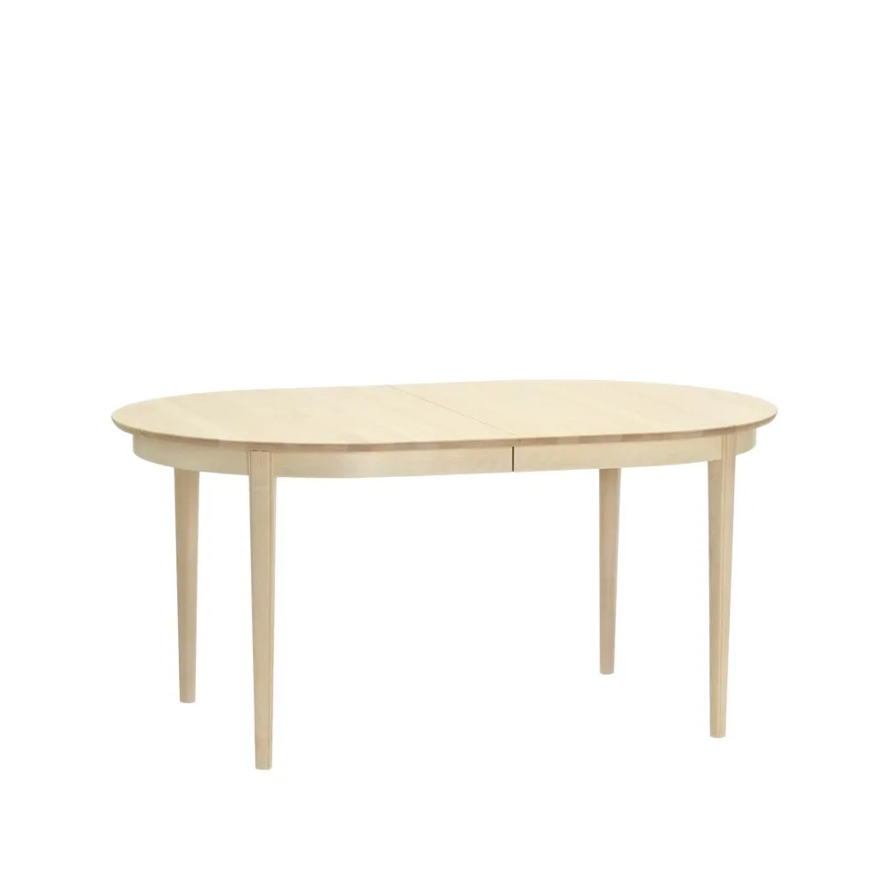 Table à manger Vardags 160x100 cm, bouleau laqué mat clair, 1 rallonge Stolab