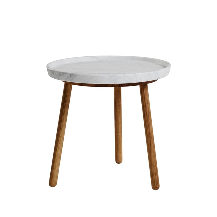 Table gigogne Tureen - marbre blanc, ø 52 cm, pieds en chêne huilé naturel - Stolab