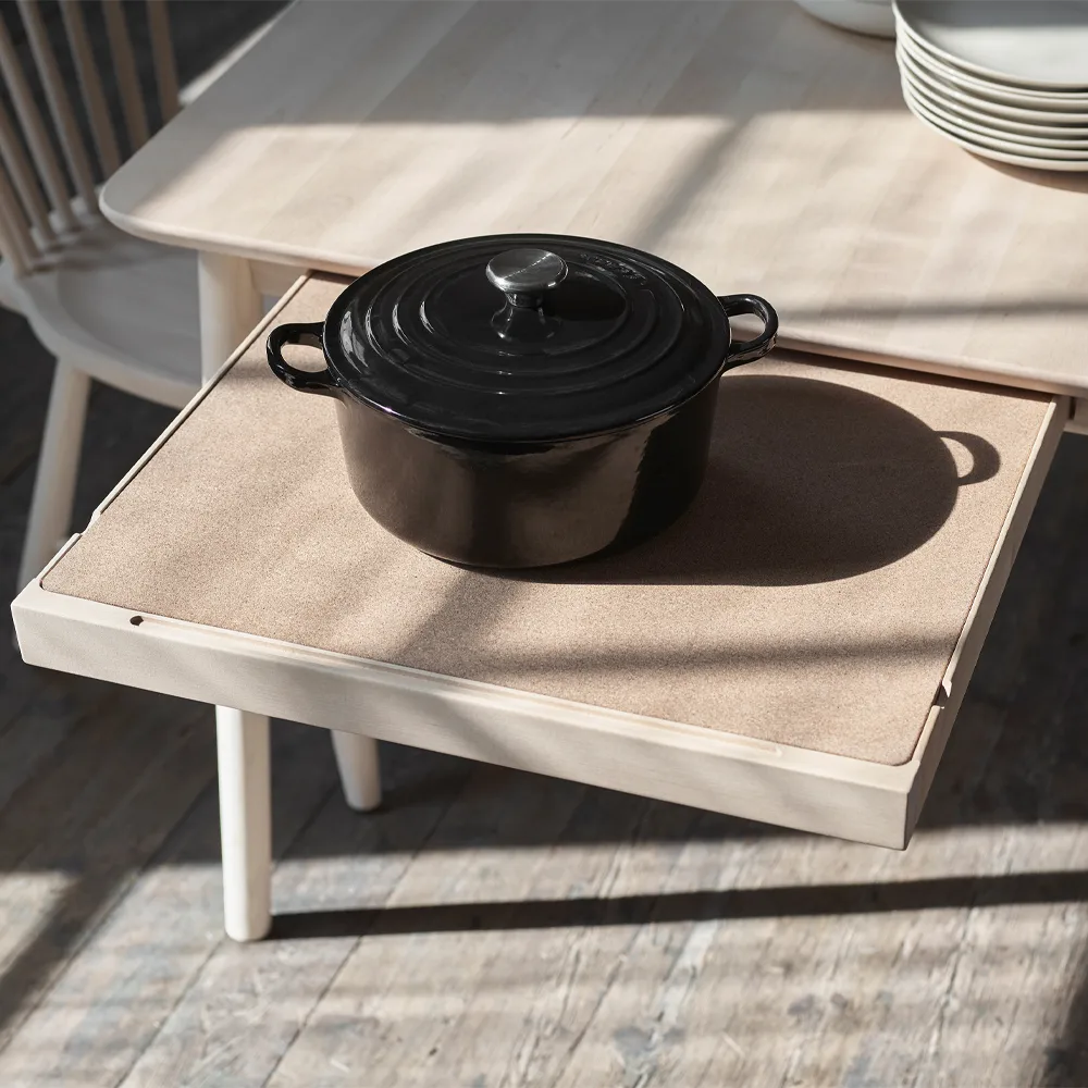 Table Prima Vista, bouleau laqué mat clair-180 cm-1 rallonge Stolab