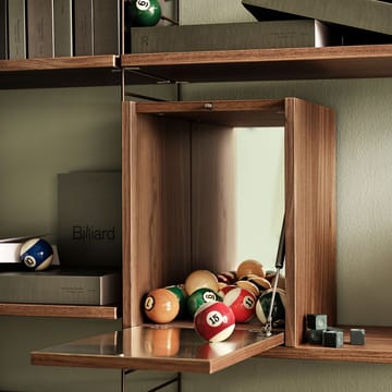 Armoire à schnaps String - noyer, porte intérieure en acier inoxydable, dos en verre miroir - String