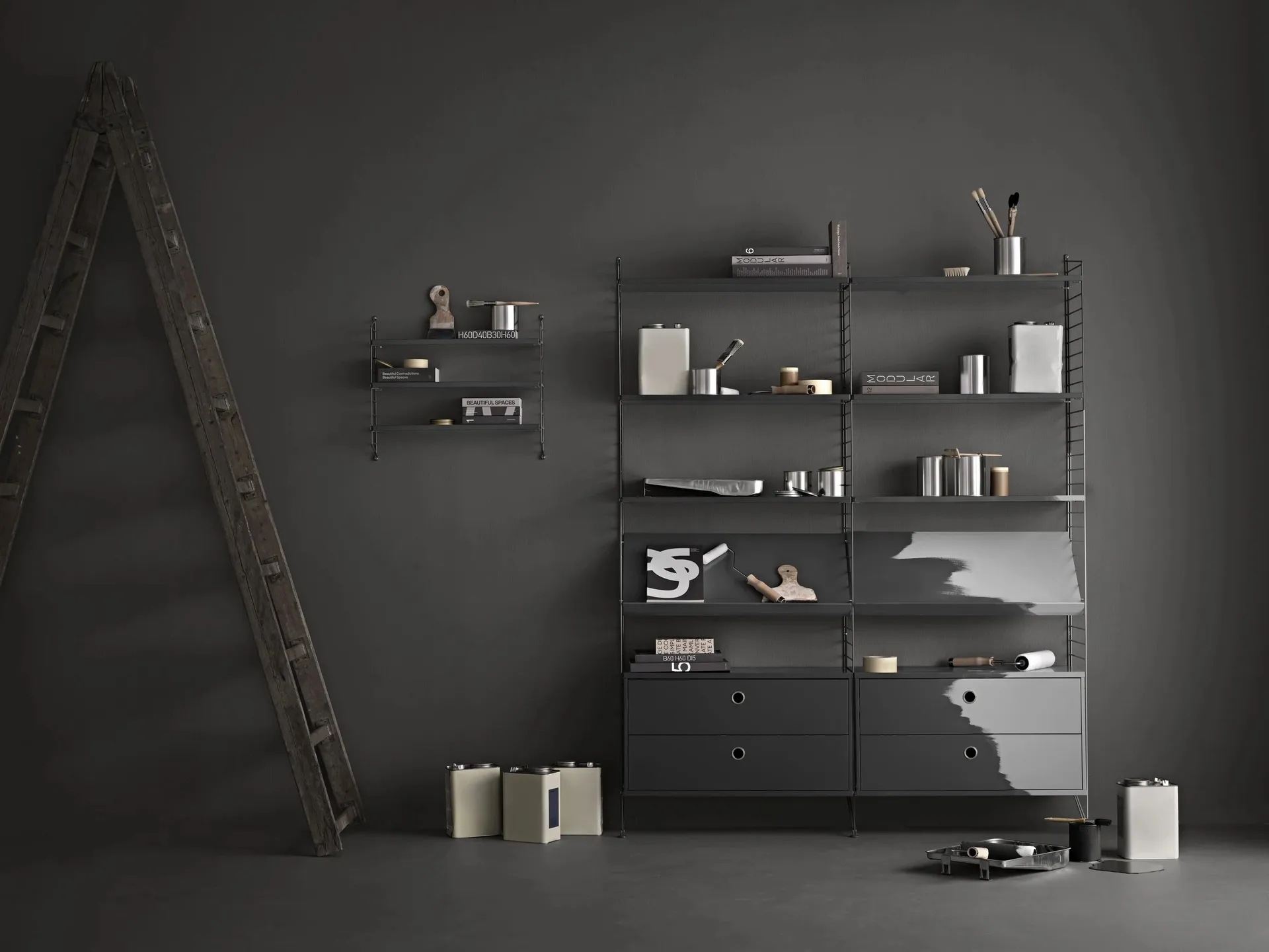 Panneau mural String, Gris foncé, 50x30 cm, lot de 1 String