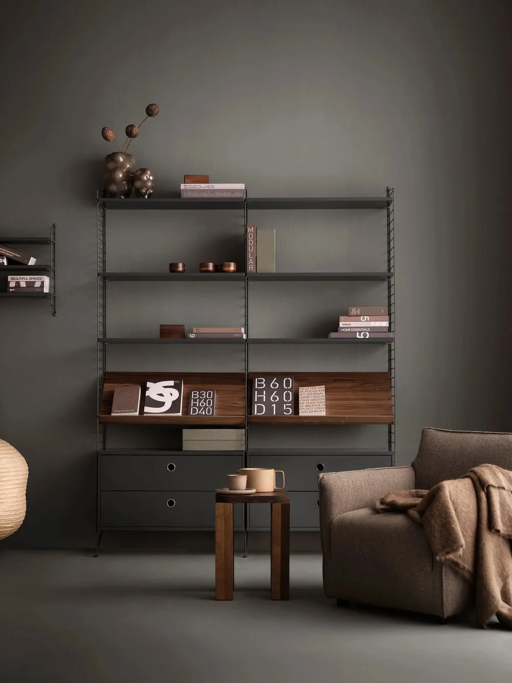 Panneau mural String, Gris foncé, 50x30 cm, lot de 1 String