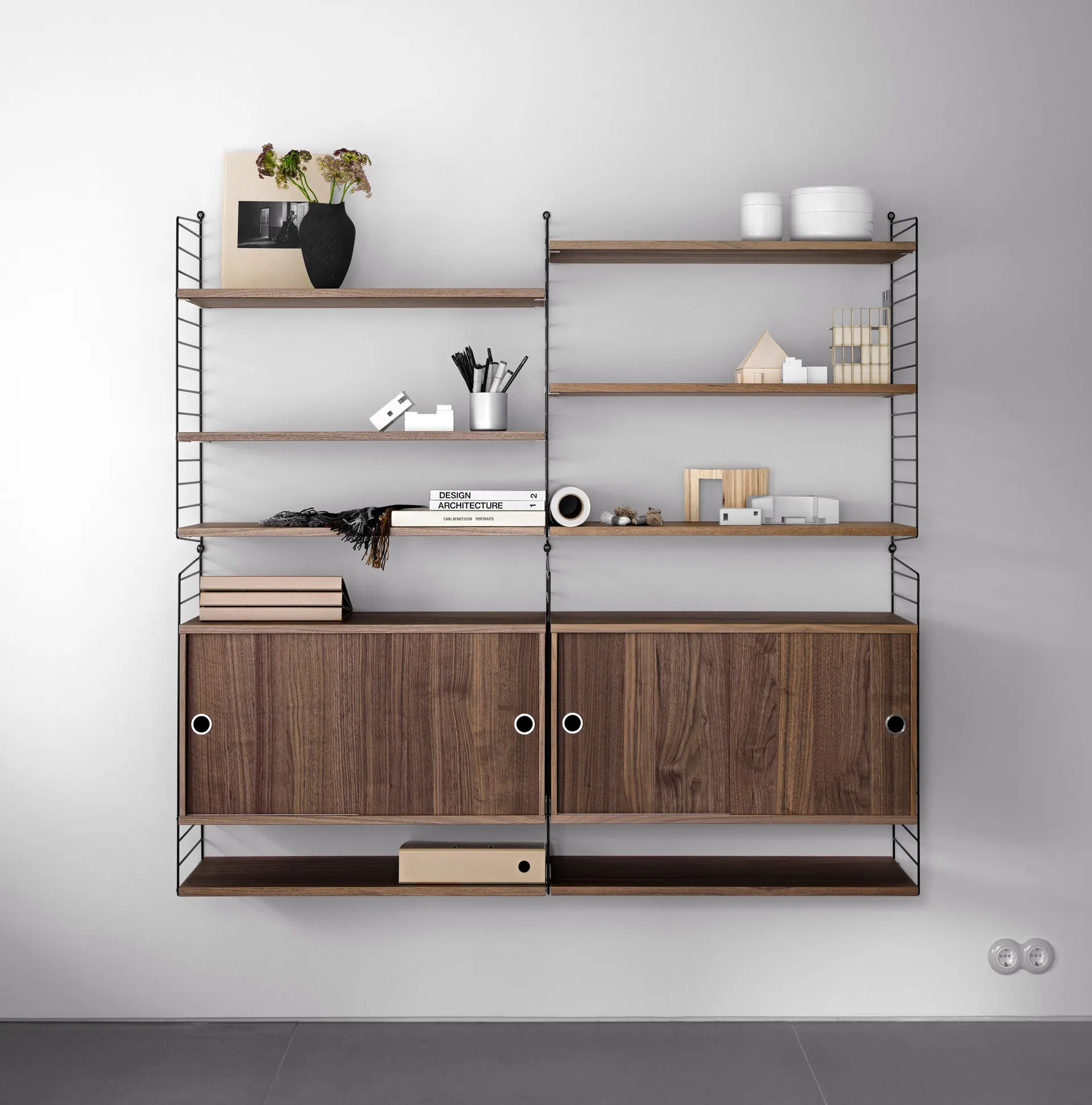 Panneau mural String, Noir, 75x20 cm, lot de 1 String