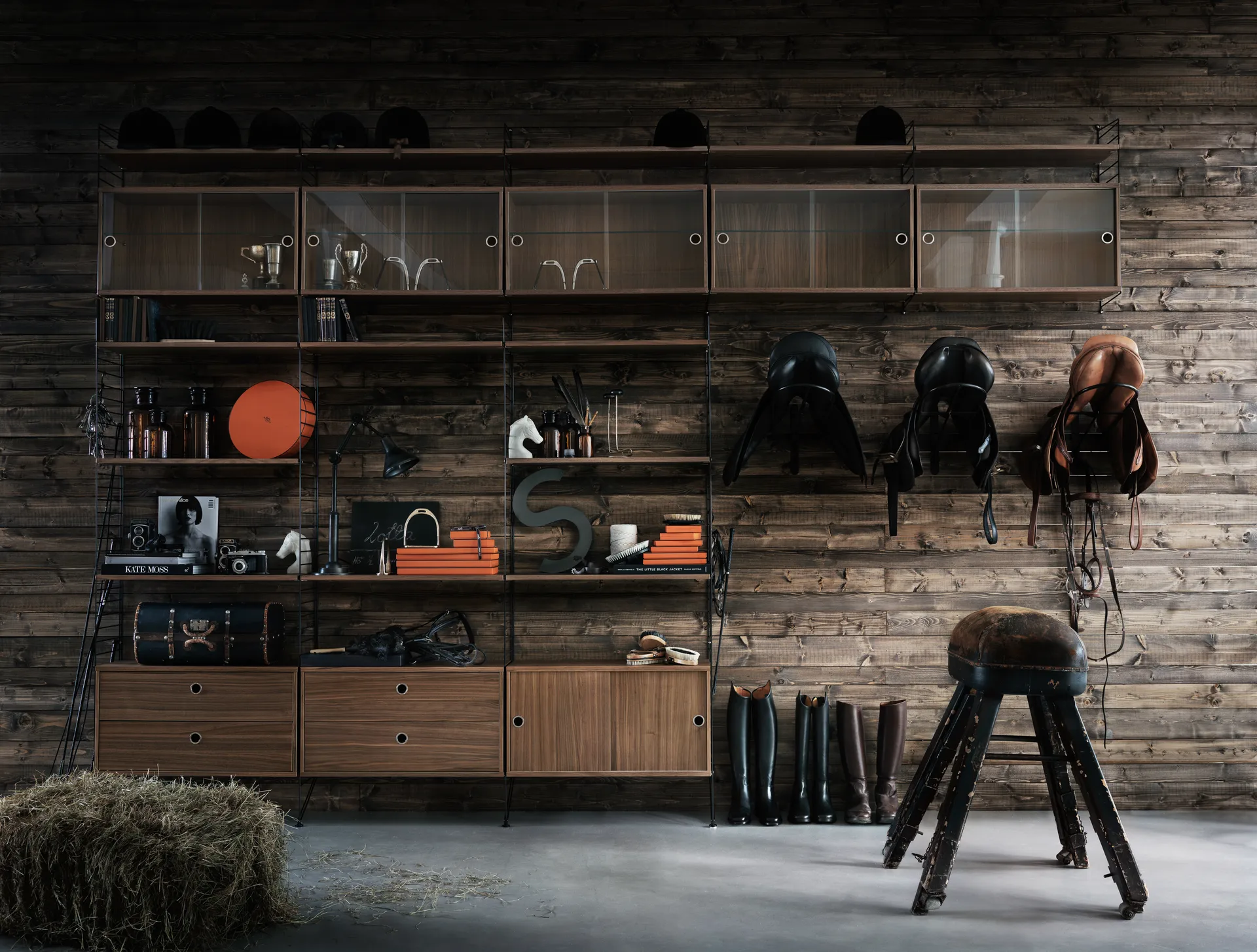 Panneau mural String, Noir, 75x30 cm, lot de 2 String