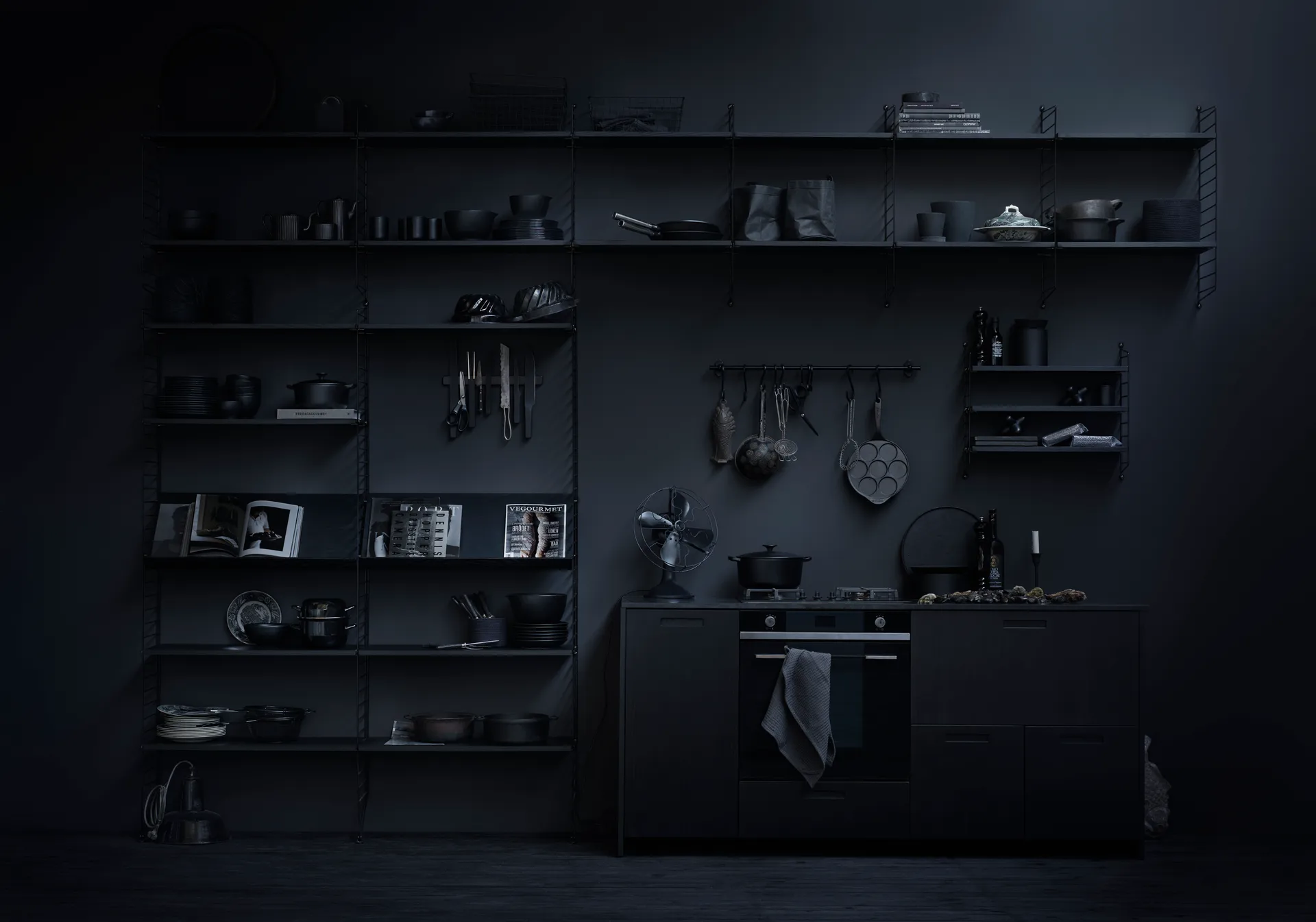 Panneau mural String, Noir, 75x30 cm, lot de 2 String