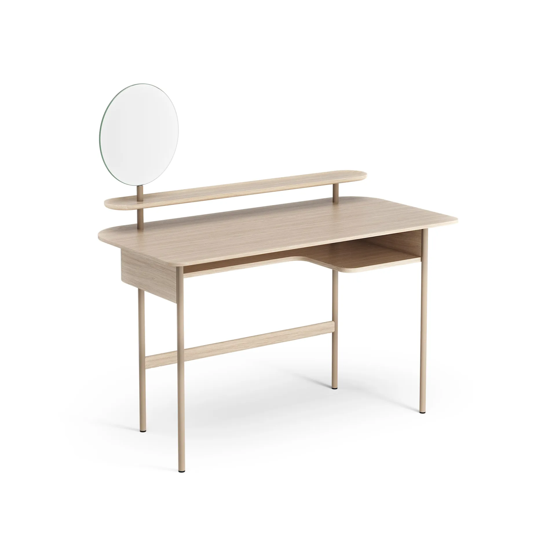 Bureau Luna avec étagère et miroir, Chêne pigmenté blanc Swedese