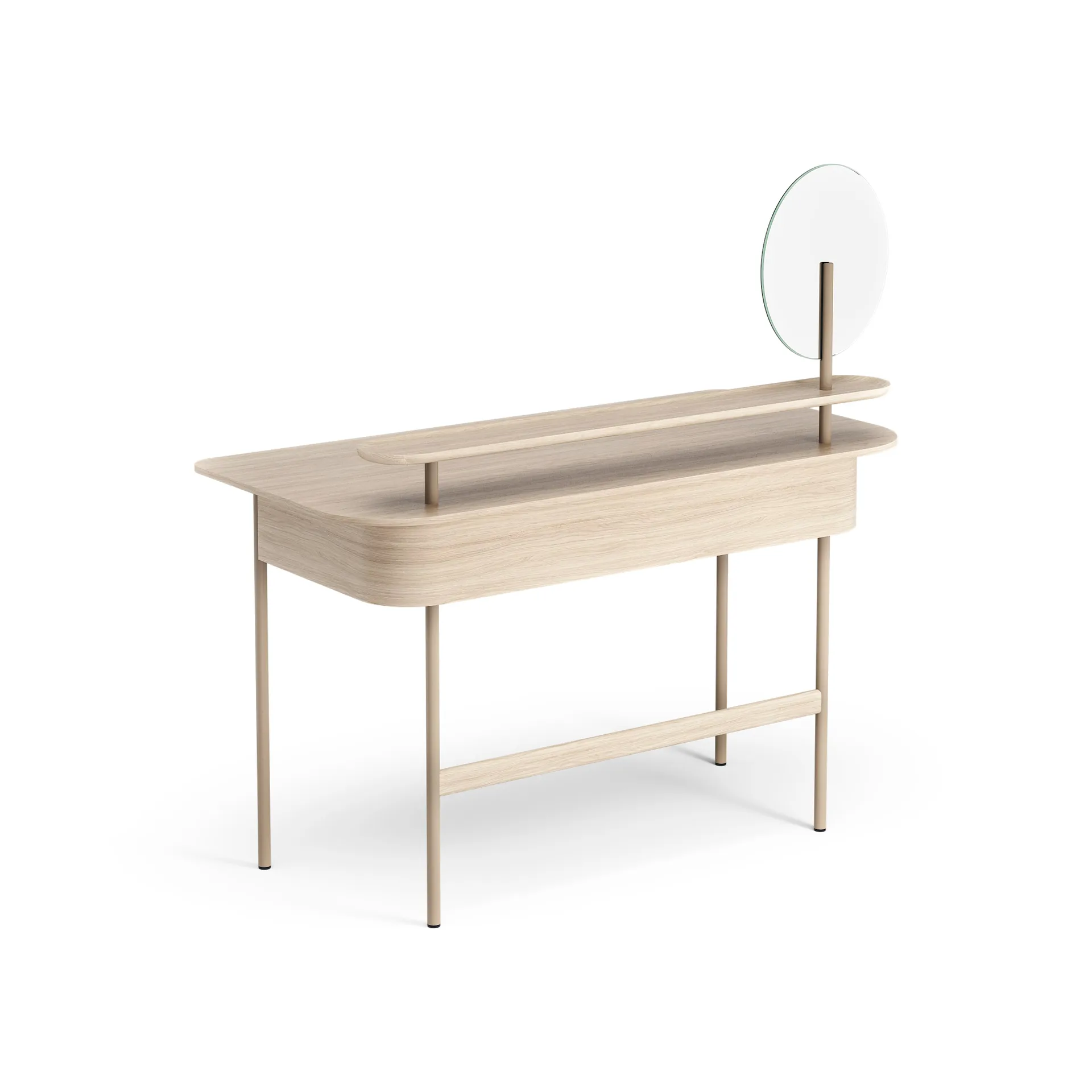 Bureau Luna avec étagère et miroir, Chêne pigmenté blanc Swedese