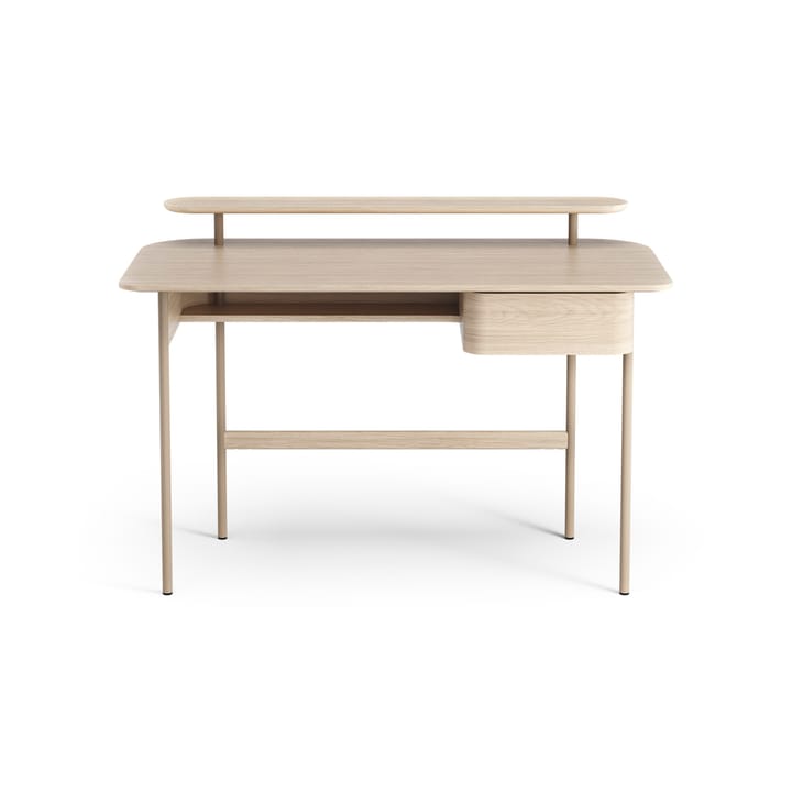 Bureau Luna avec tiroir et étagère, Chêne pigmenté blanc Swedese