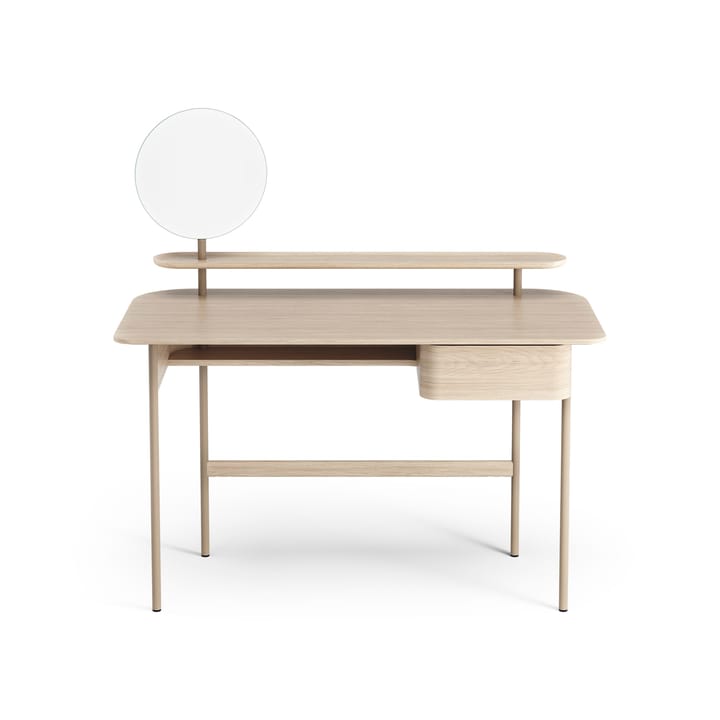 Bureau Luna avec tiroir, étagère et miroir, Chêne pigmenté blanc Swedese