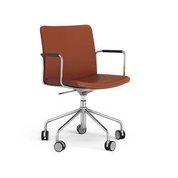 Chaise de bureau Stella réglable en hauteur - cuir elmosoft 33004 marron, chrome, aucune inclinaison au dos
 - Swedese