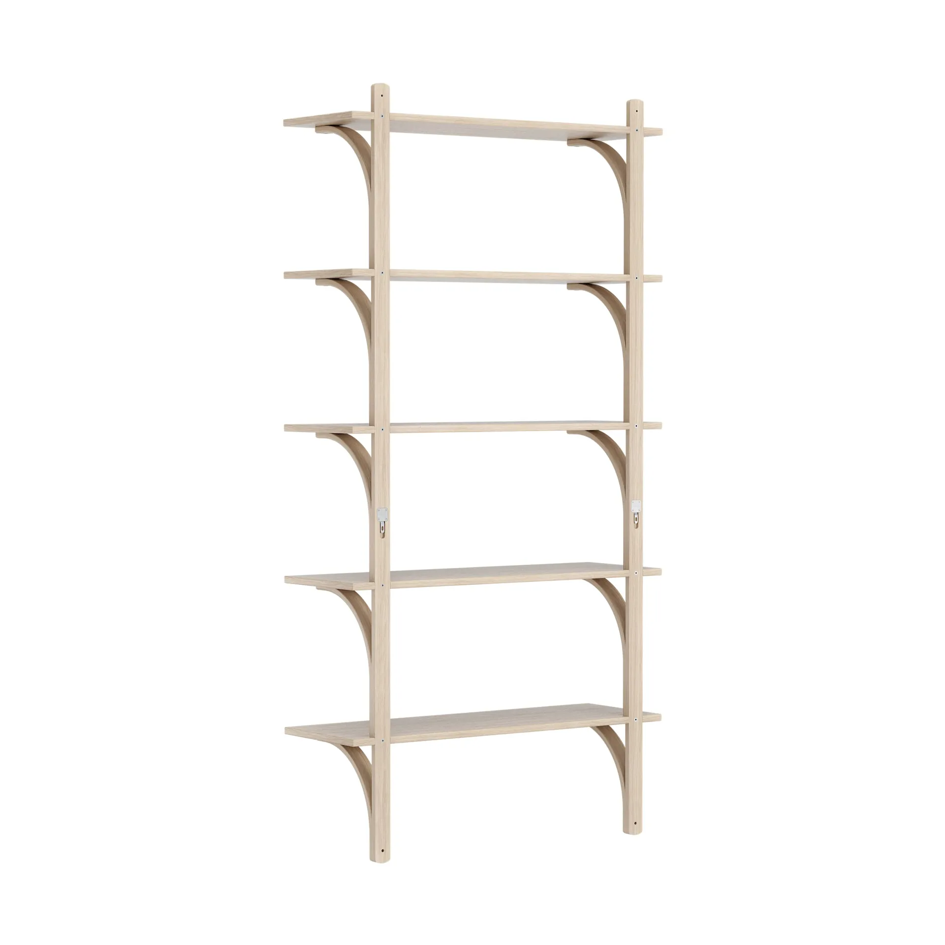 Étagère Levi à 5 plateau, Blanc pigmenté chêne-laiton, 90 cm Swedese