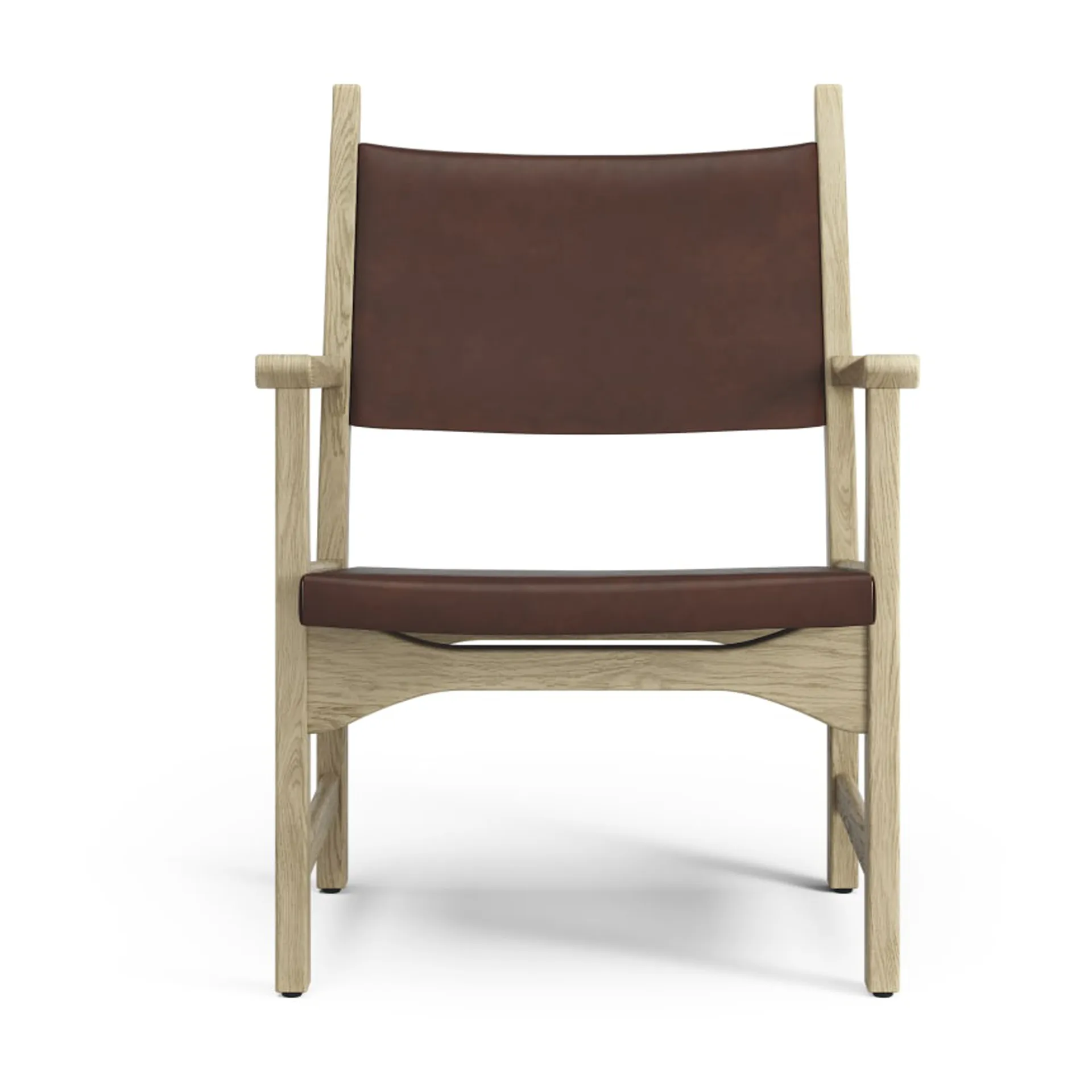 Fauteuil Caryngo, Chêne laqué nature-cuir brun rouge Swedese