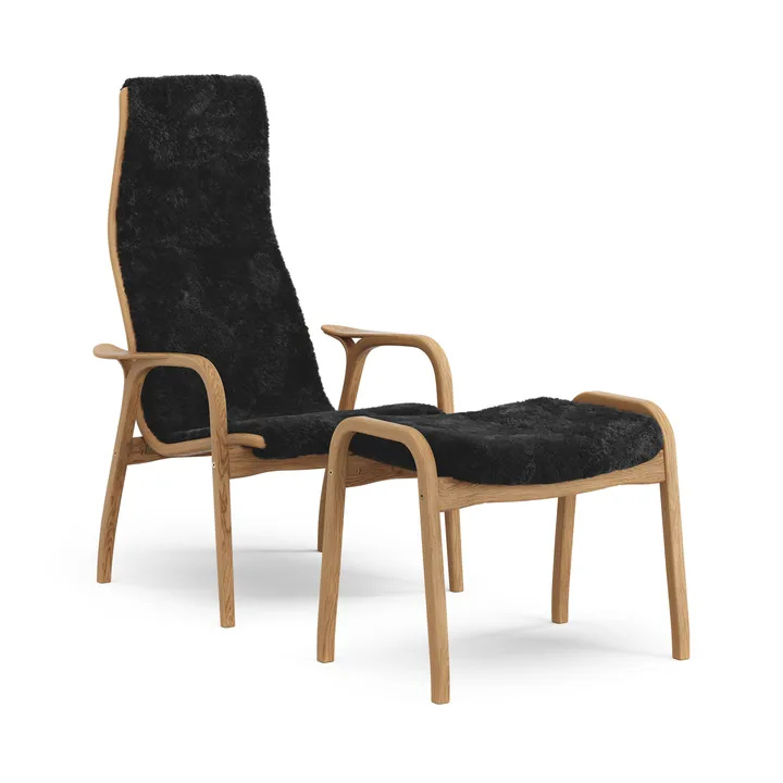 Fauteuil et repose-pieds en chêne huilé/peau de mouton Lamino - Black (noir) - Swedese