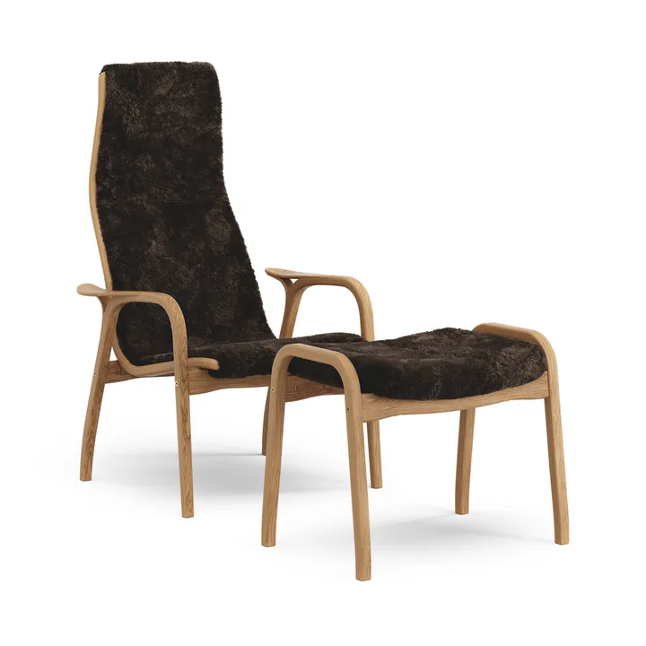 Fauteuil et repose-pieds en chêne huilé/peau de mouton Lamino - Espresso (brun) - Swedese