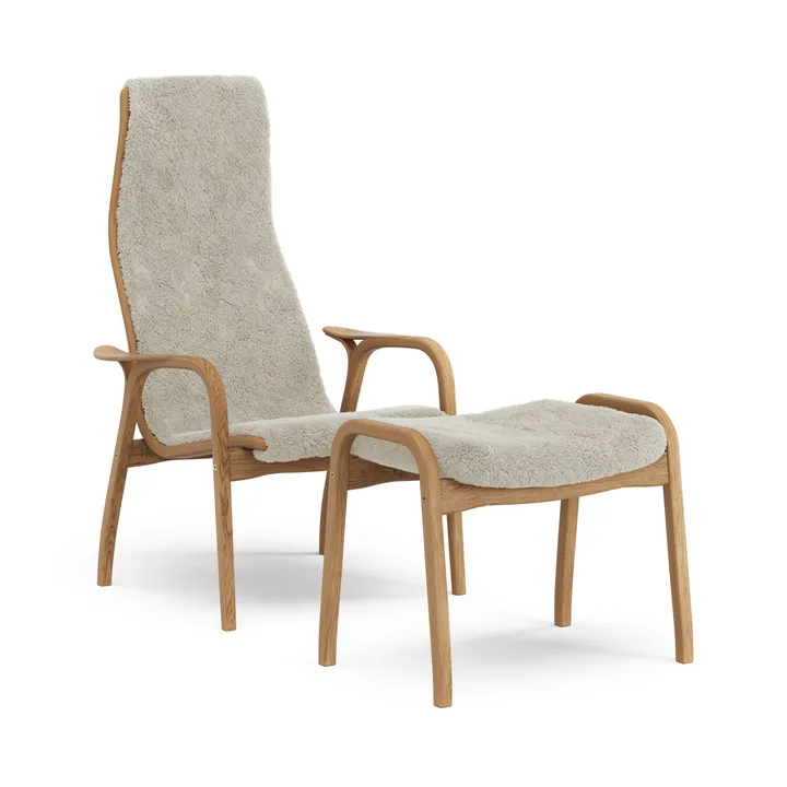 Fauteuil et repose-pieds en chêne huilé/peau de mouton Lamino - Moonlight (beige) - Swedese