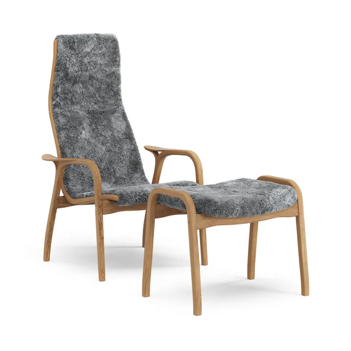 Fauteuil et repose-pieds en chêne huilé/peau de mouton Lamino - Scandinavian Grey (gris) - Swedese