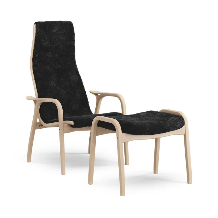 Fauteuil et repose-pieds en hêtre laqué/peau de mouton Lamino - Black (noir) - Swedese