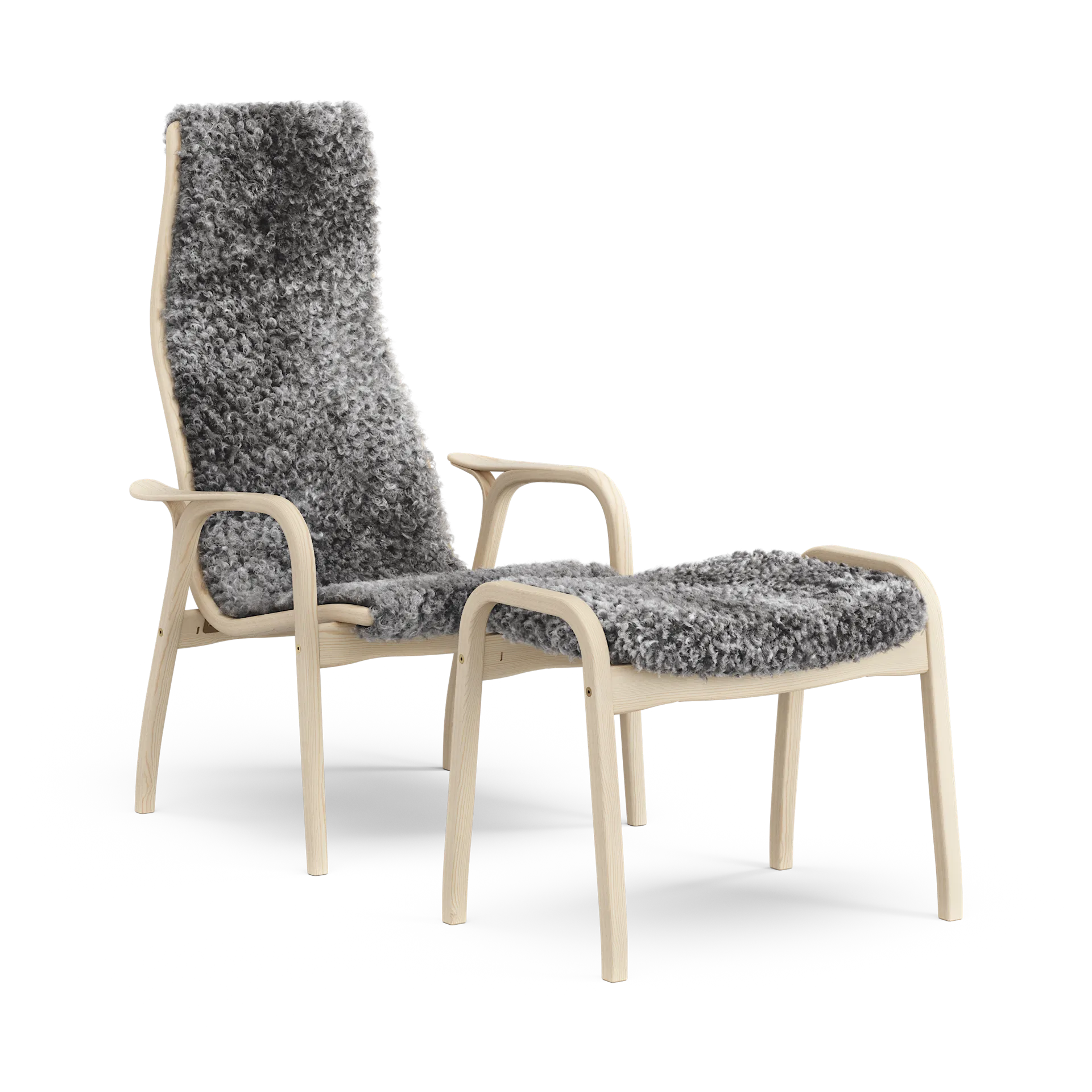 Fauteuil et repose-pieds Lamino Anniversary Edition, Pin blanc-peau de mouton du Gotland Swedese