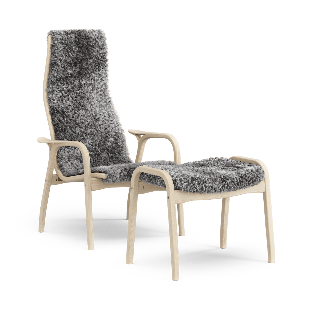 Swedese Fauteuil et repose-pieds Lamino Anniversary Edition Pin blanc-peau de mouton du Gotland