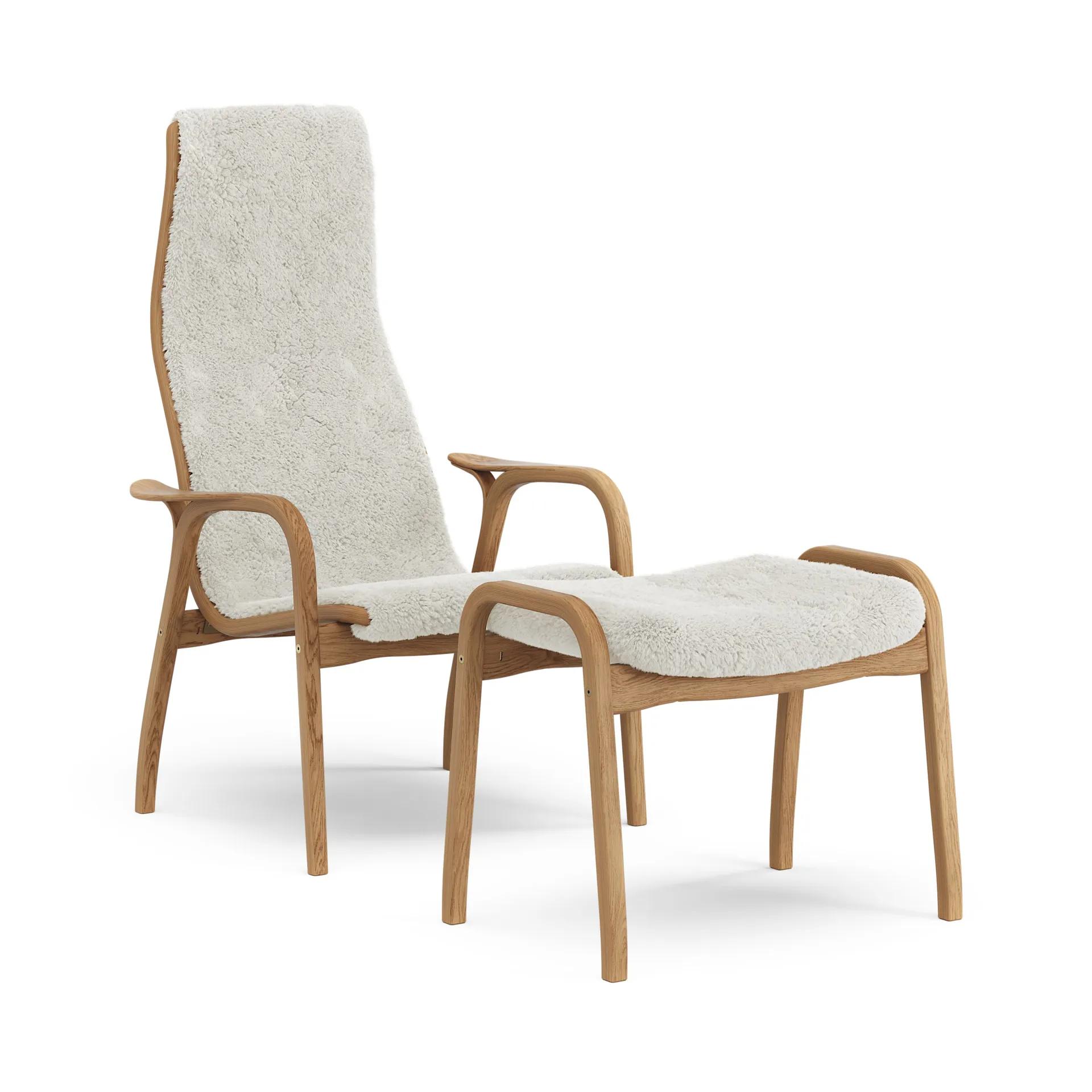Fauteuil et repose-pieds Lamino chêne huilé/peau de mouton, Blanc cassé (blanc) Swedese