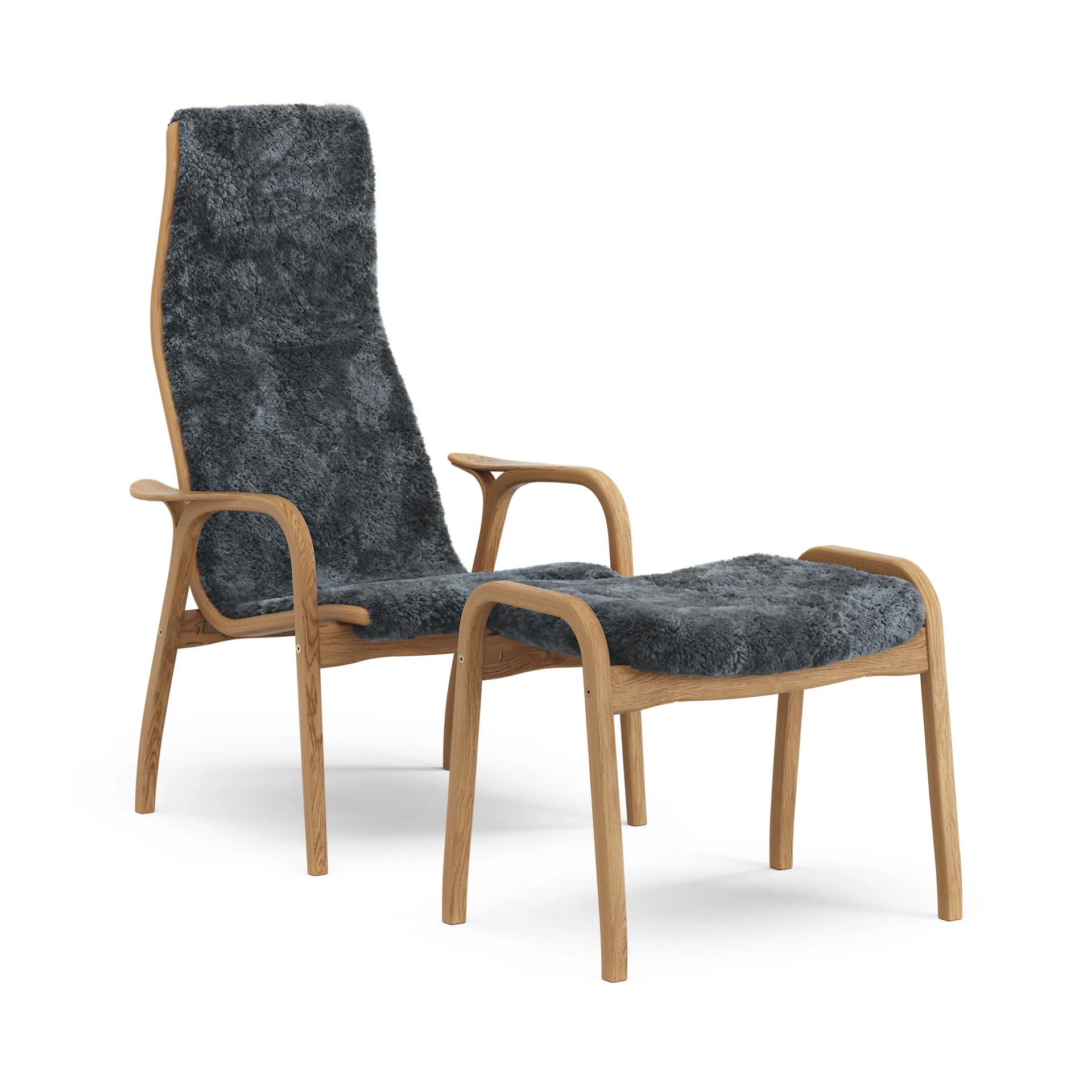 Fauteuil et repose-pieds Lamino chêne huilé/peau de mouton, Charbon (gris foncé) Swedese