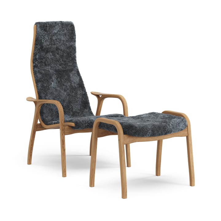 Fauteuil et repose-pieds Lamino chêne huilé/peau de mouton - Charbon (gris foncé) - Swedese