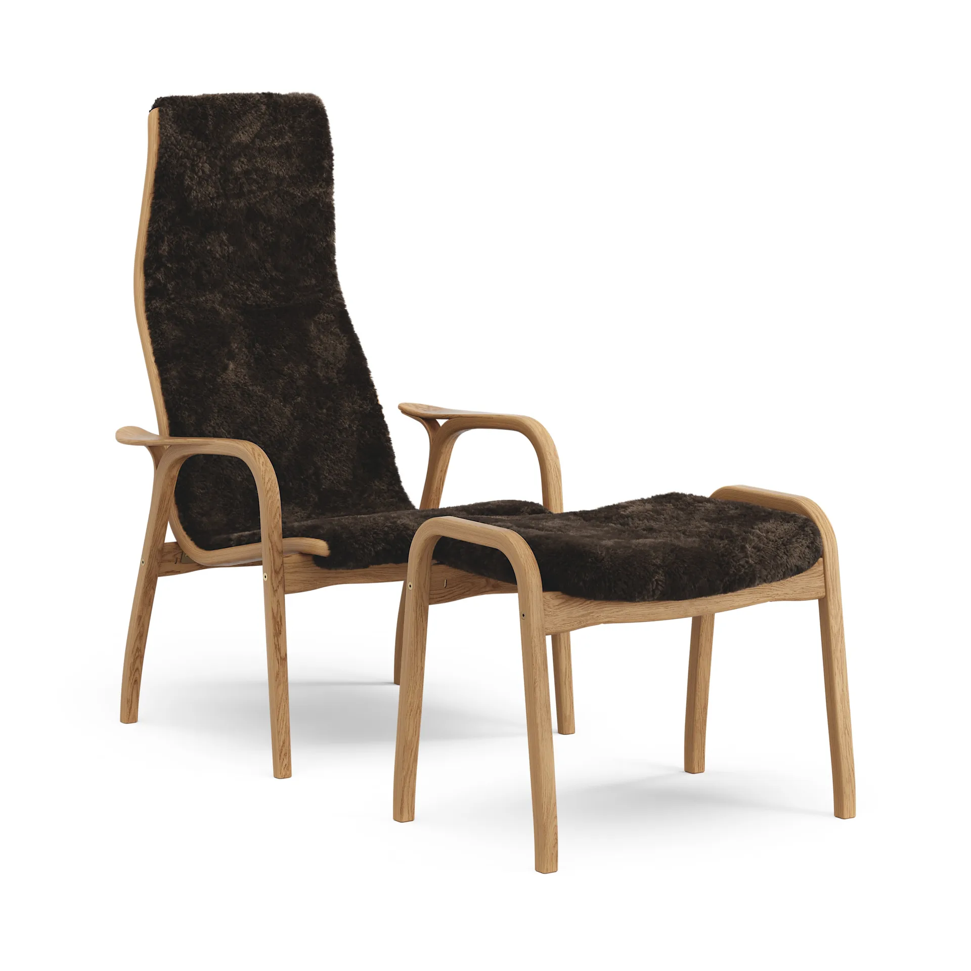 Fauteuil et repose-pieds Lamino chêne huilé/peau de mouton, Espresso (brun) Swedese