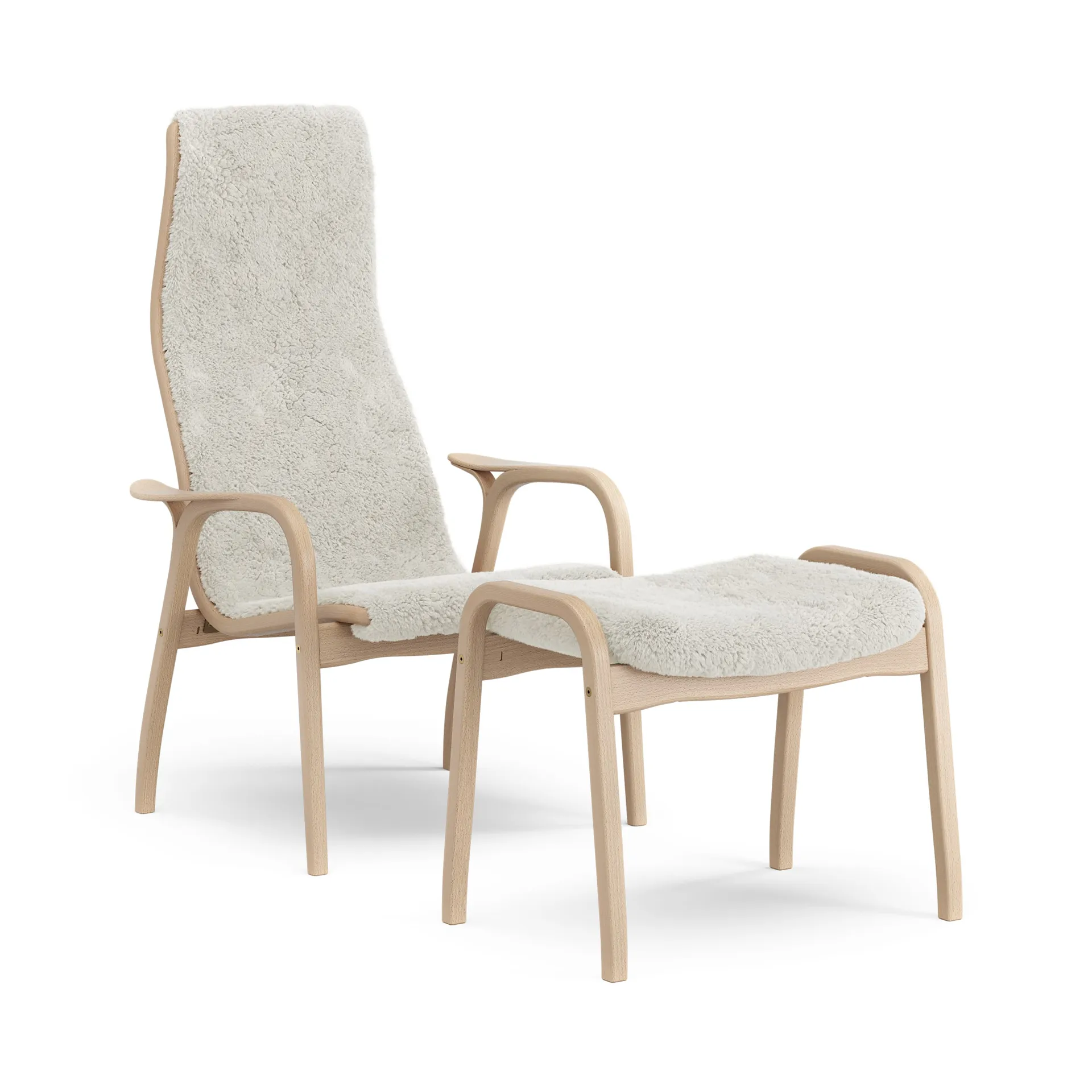 Fauteuil et repose-pieds Lamino hêtre laqué/peau de mouton, Blanc cassé (blanc) Swedese