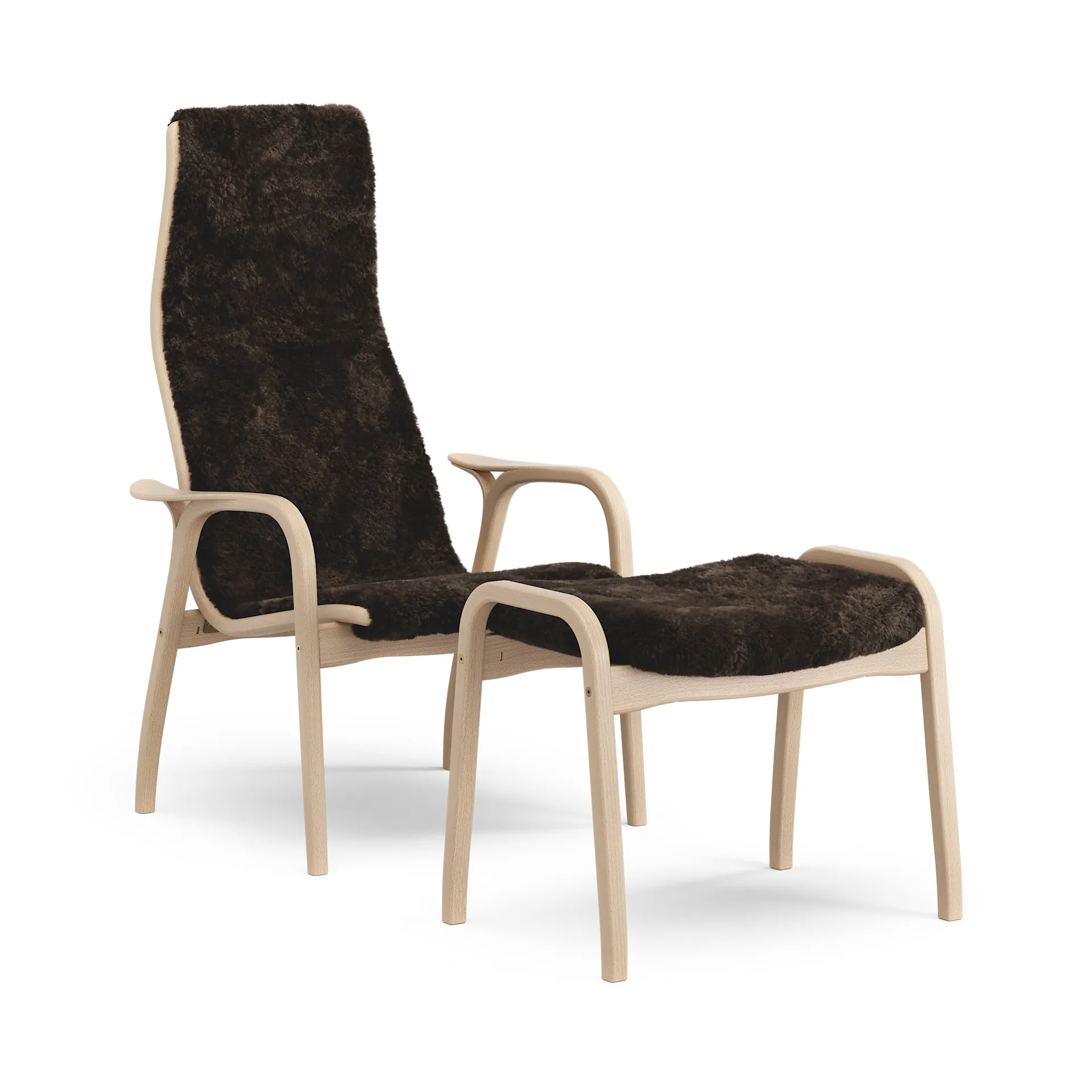 Fauteuil et repose-pieds Lamino hêtre laqué/peau de mouton, Espresso (brun) Swedese