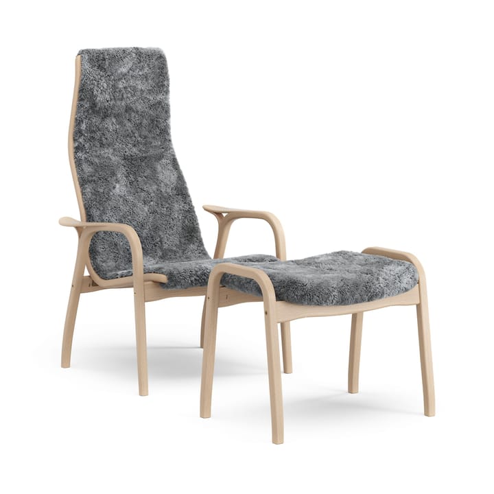 Fauteuil et repose-pieds Lamino hêtre laqué/peau de mouton - Scandinavian Grey (gris) - Swedese