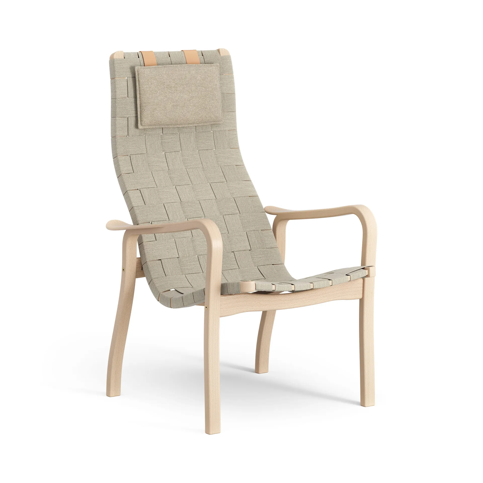 Fauteuil haut avec coussin de cou Primo hêtre laqué, Nature Swedese