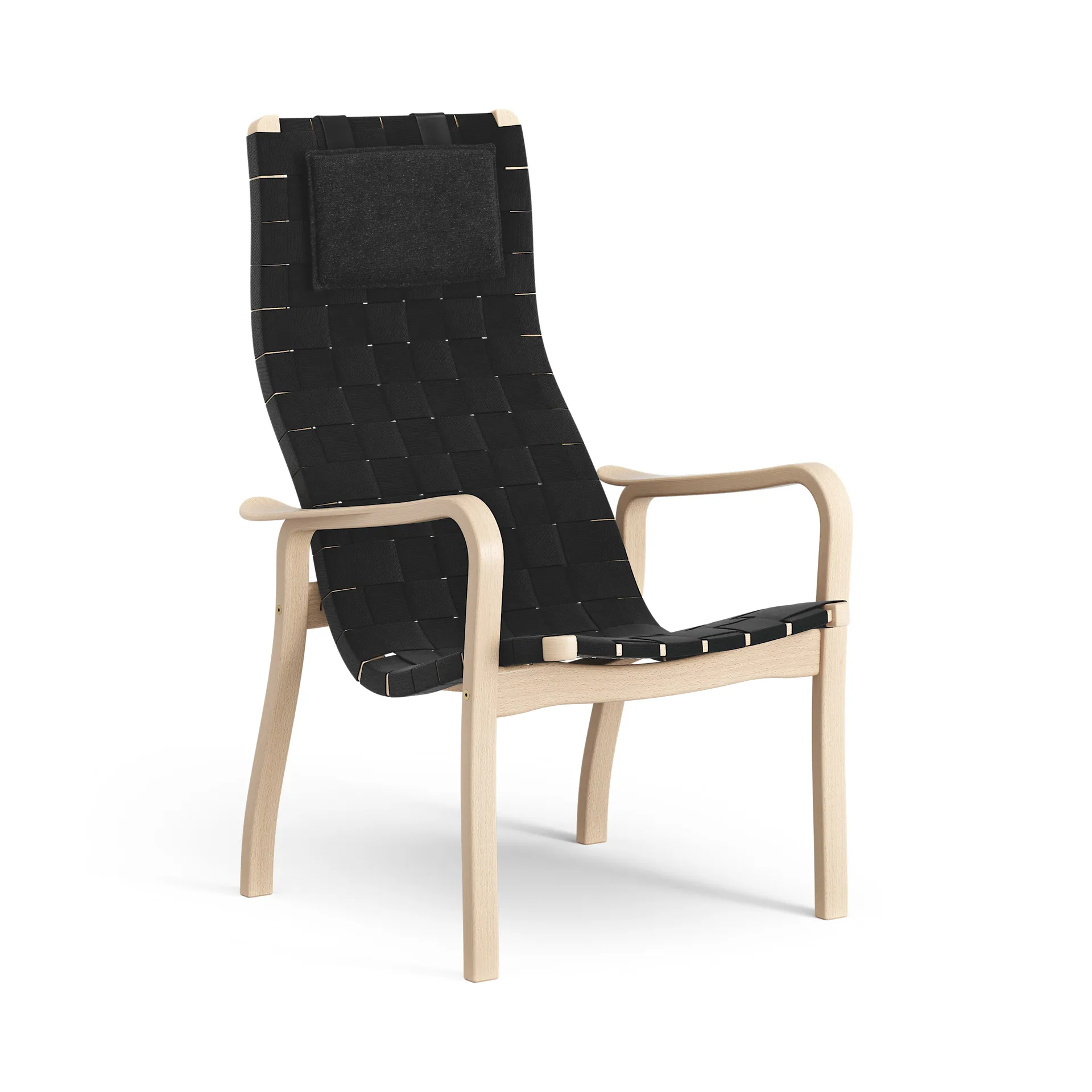 Fauteuil haut avec coussin de cou Primo hêtre laqué, Noir Swedese