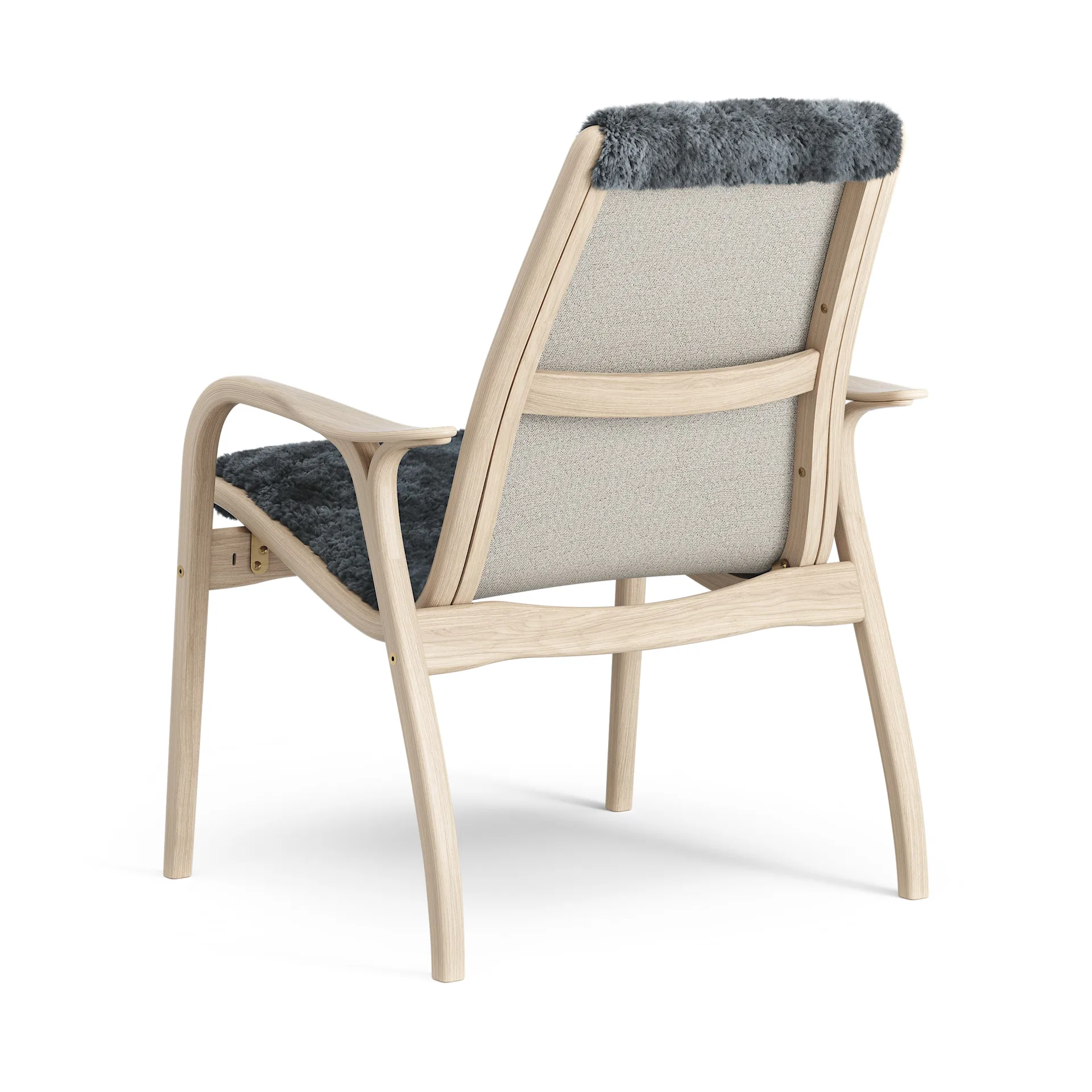 Fauteuil Laminett chêne pigmenté blanc/peau de mouton, Charcoal (gris foncé) Swedese