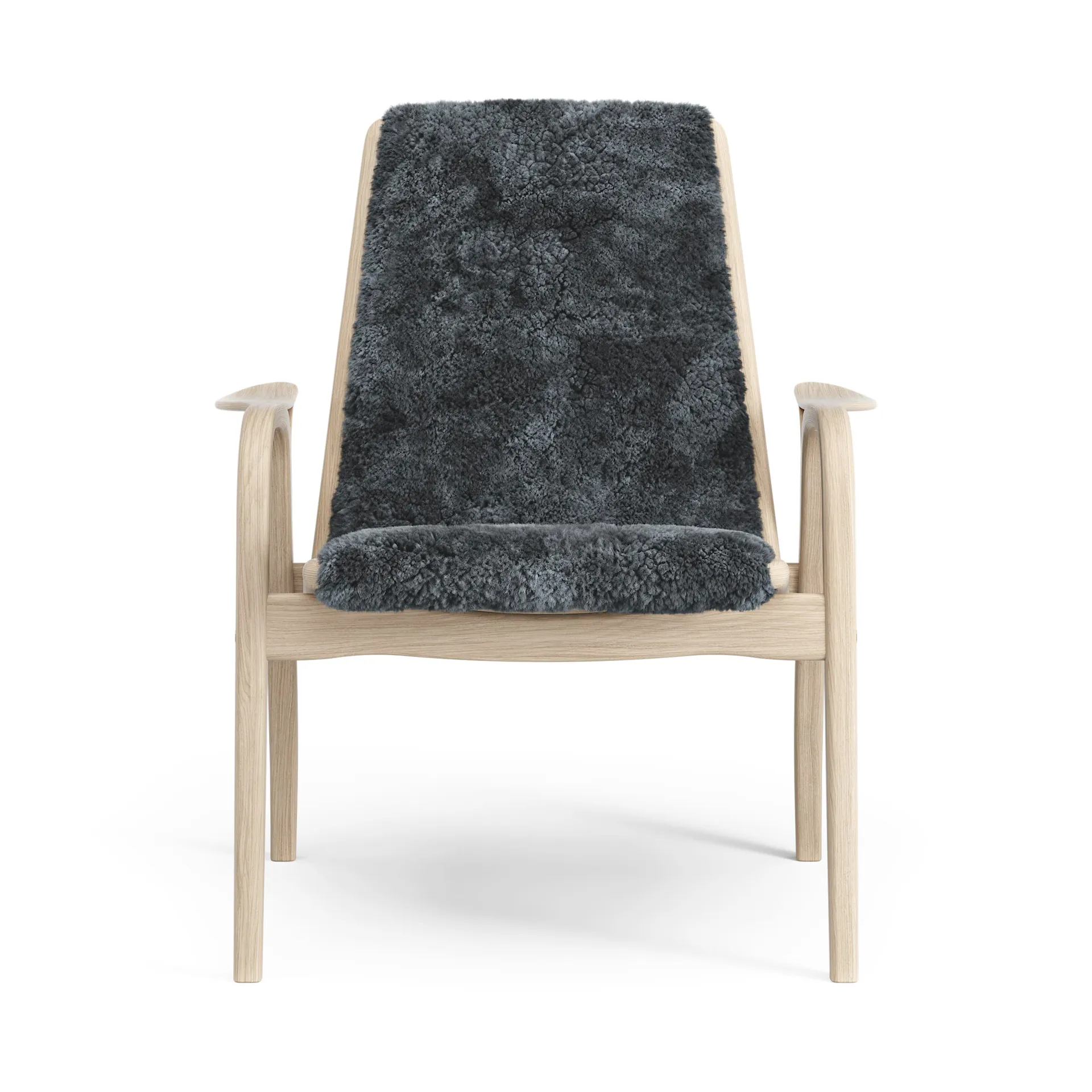Fauteuil Laminett chêne pigmenté blanc/peau de mouton, Charcoal (gris foncé) Swedese