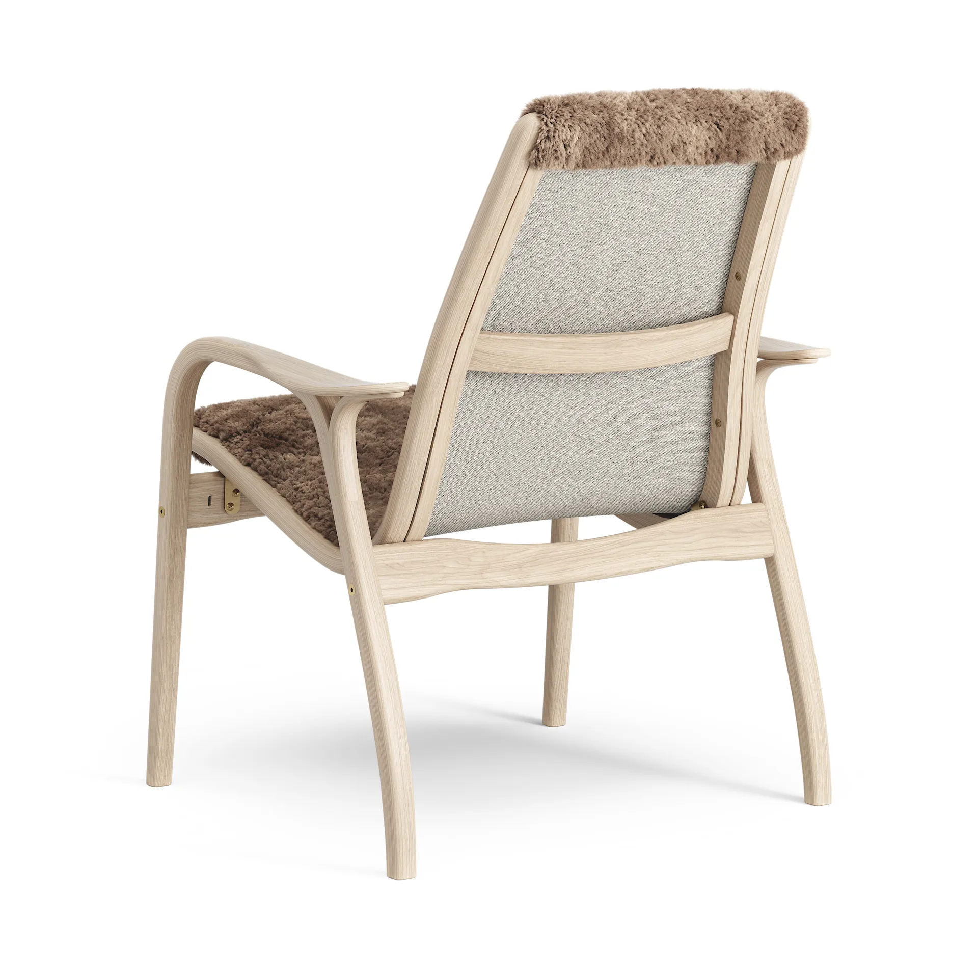 Fauteuil Laminett chêne pigmenté blanc/peau de mouton, Sahara (marron nougat) Swedese
