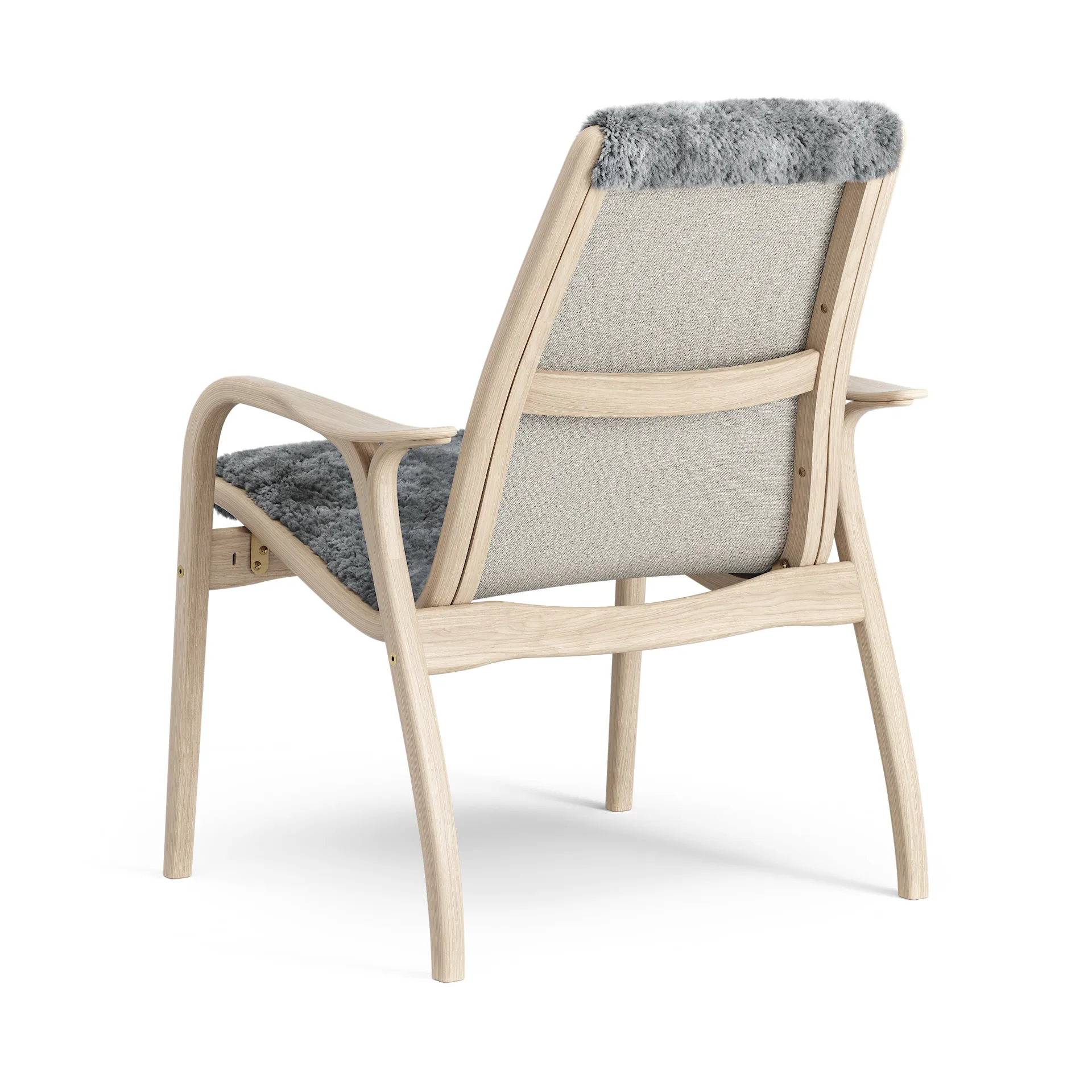 Fauteuil Laminett chêne pigmenté blanc/peau de mouton, Scandinavian Grey (gris) Swedese