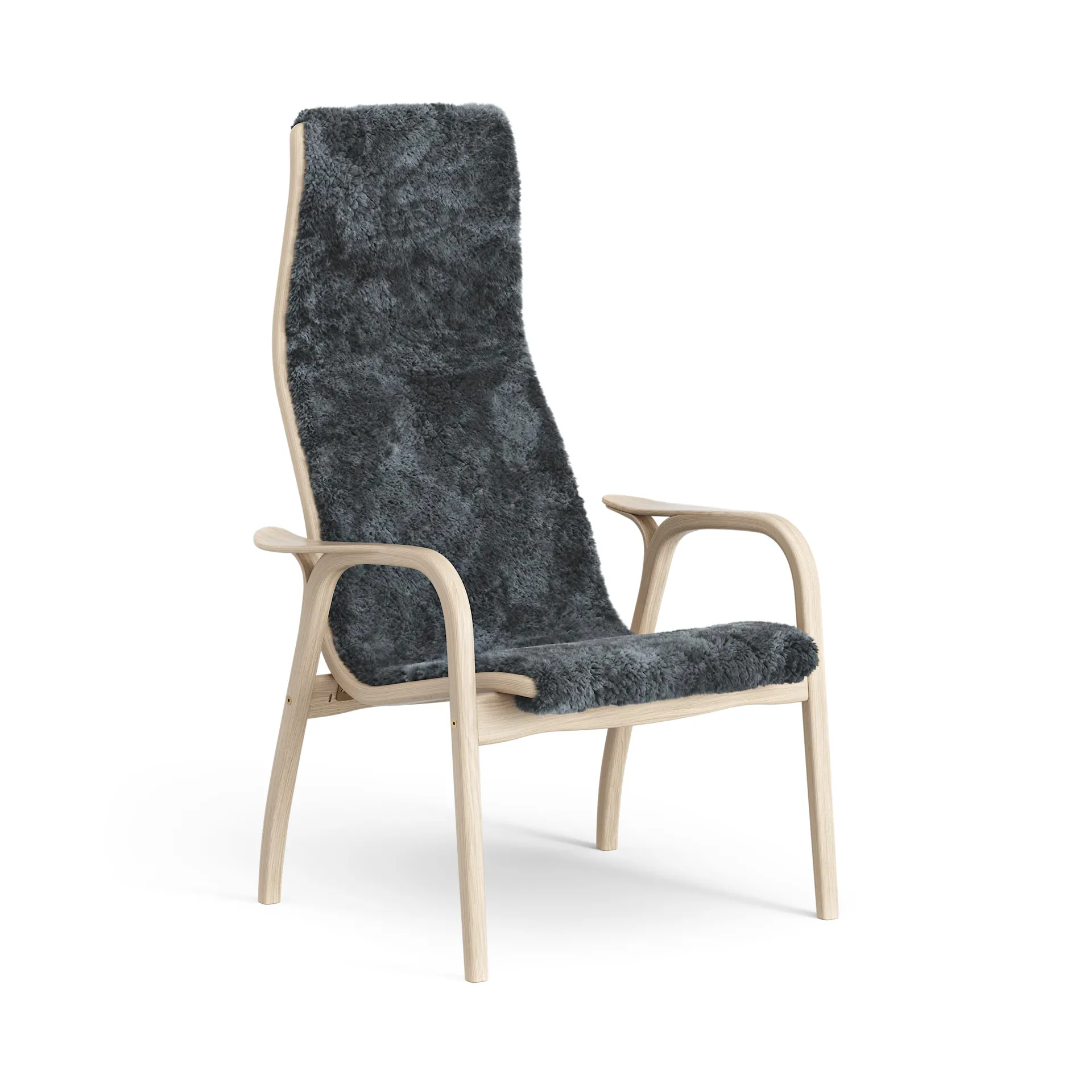 Fauteuil Lamino chêne pigmenté blanc/peau de mouton, Charcoal (gris foncé) Swedese