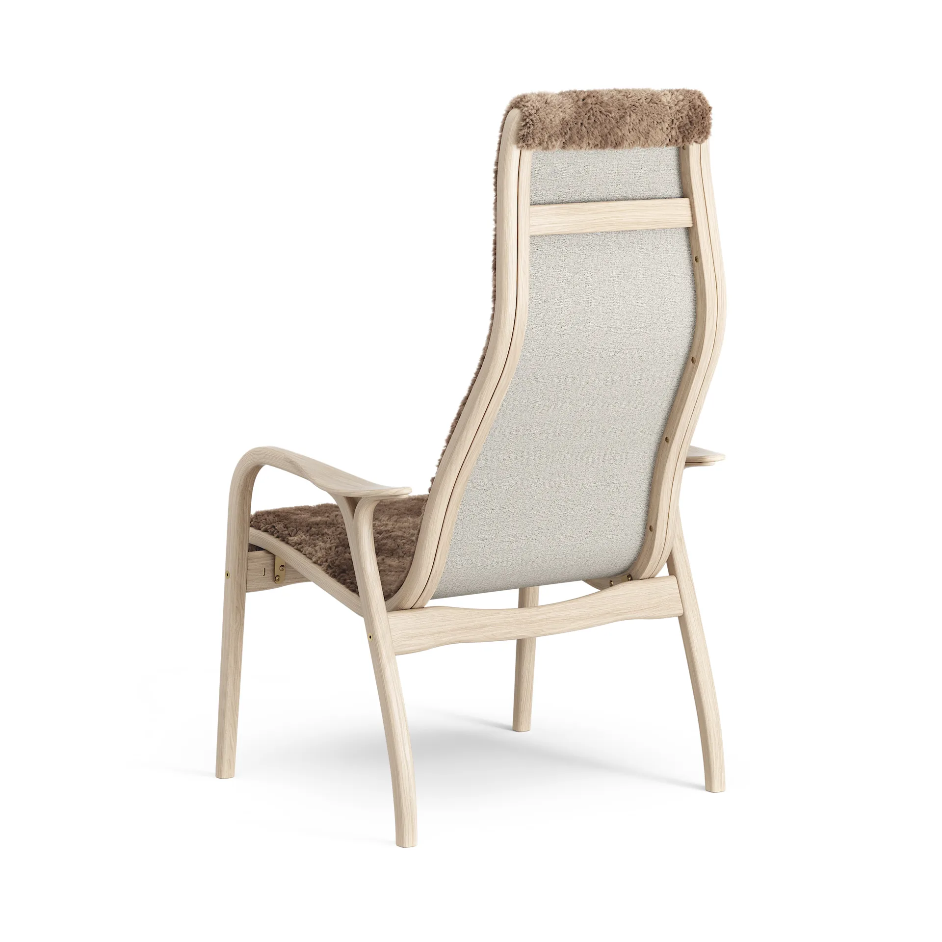 Fauteuil Lamino chêne pigmenté blanc/peau de mouton, Sahara (marron nougat) Swedese