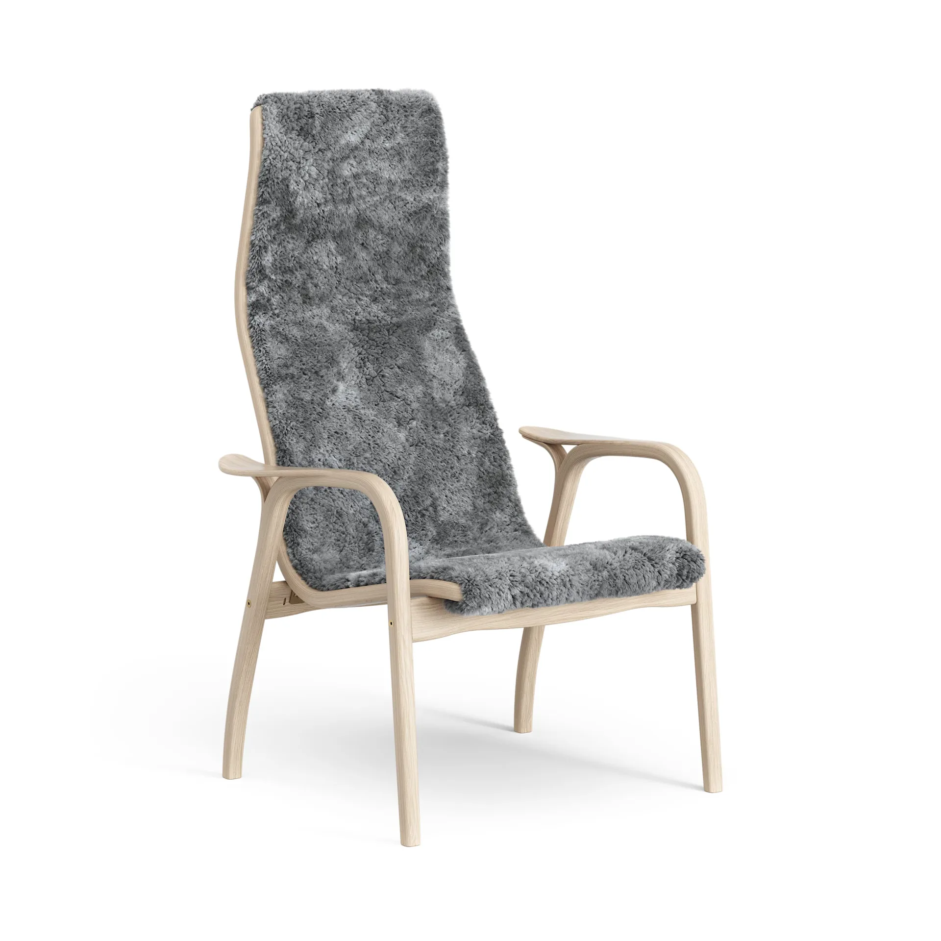 Fauteuil Lamino chêne pigmenté blanc/peau de mouton, Scandinavian Grey (gris) Swedese