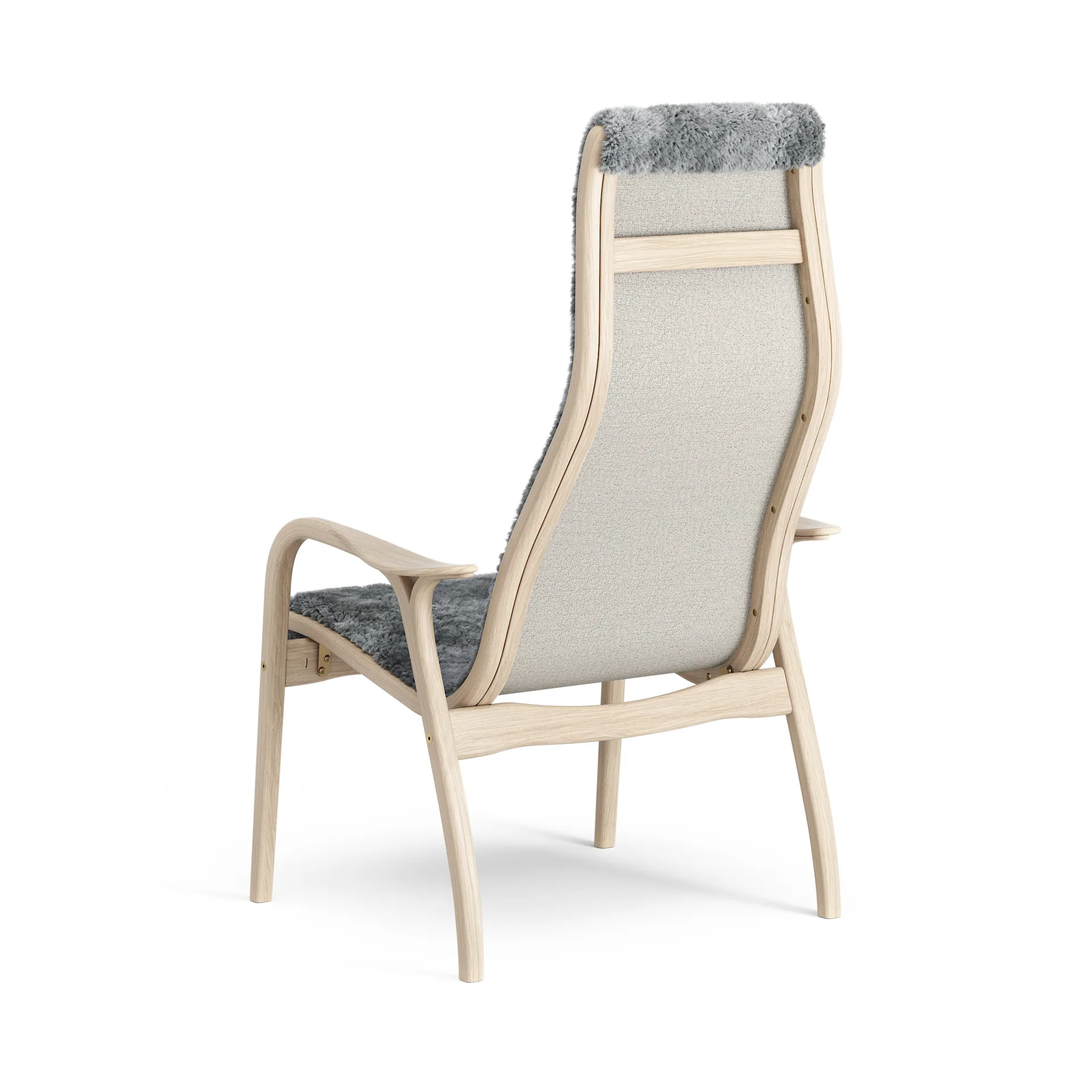 Fauteuil Lamino chêne pigmenté blanc/peau de mouton, Scandinavian Grey (gris) Swedese