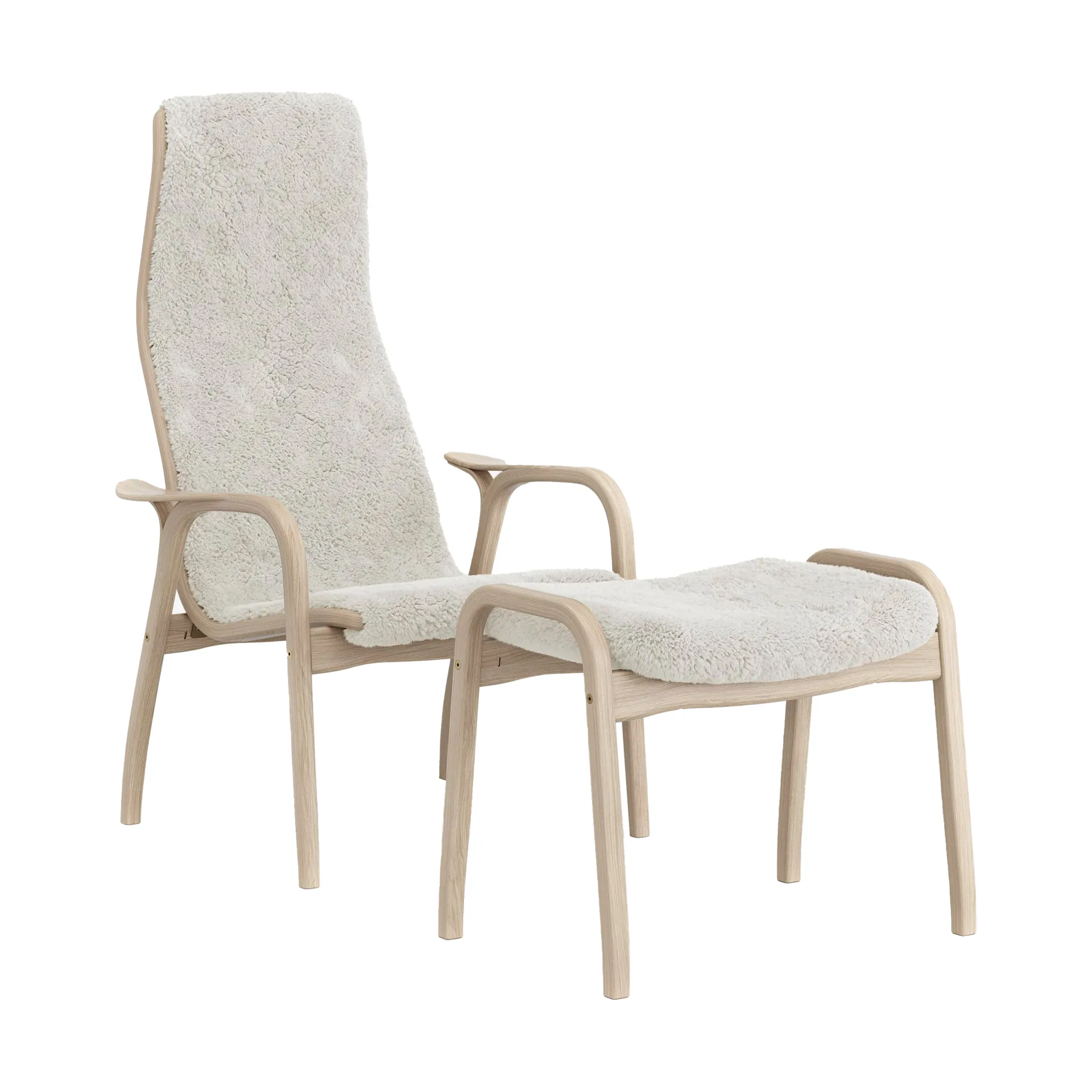 Fauteuil Lamino et repose-pieds pigmenté blanc/peau de mouton, Off white (blanc) Swedese