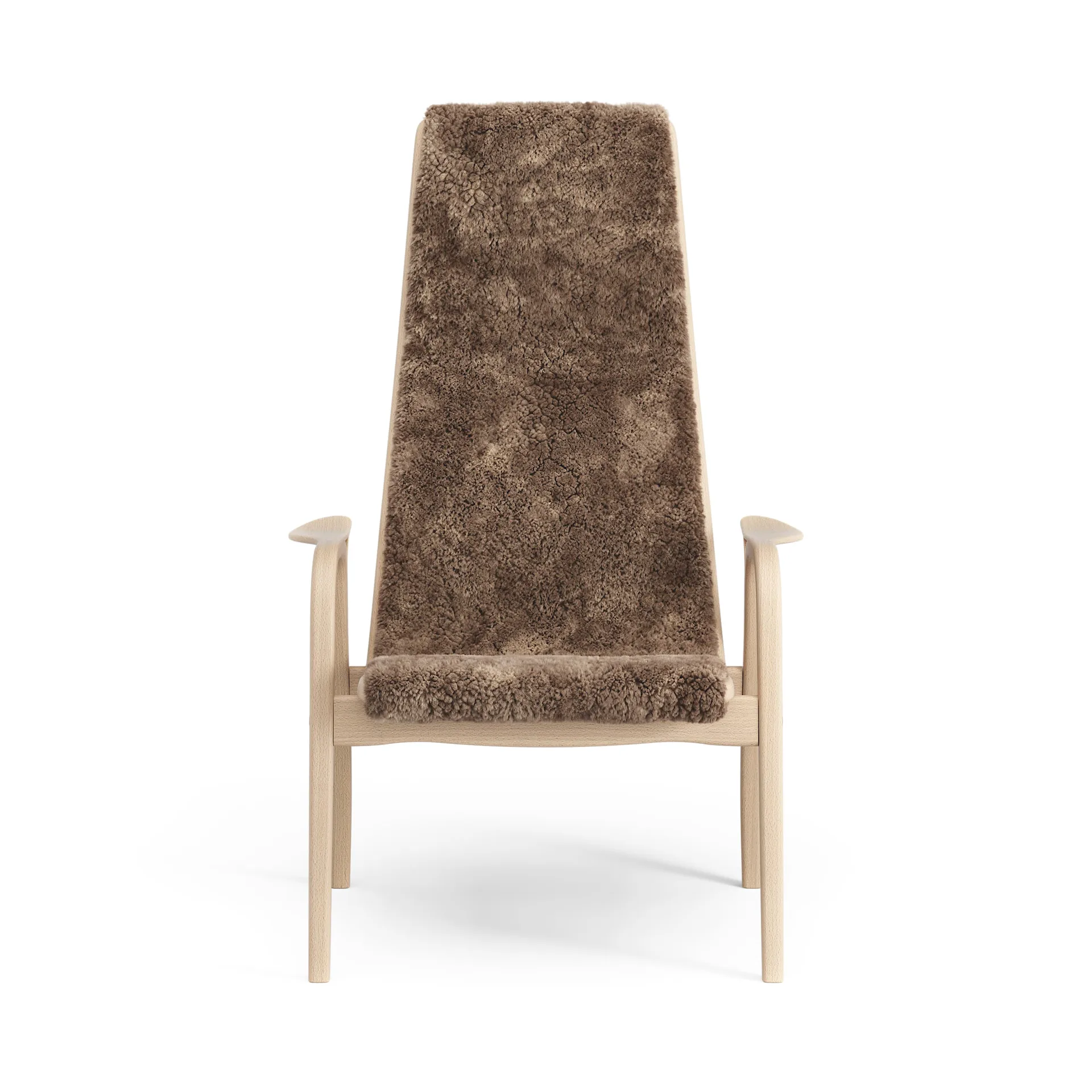 Fauteuil Lamino hêtre laqué/peau de mouton, Sahara (marron nougat) Swedese