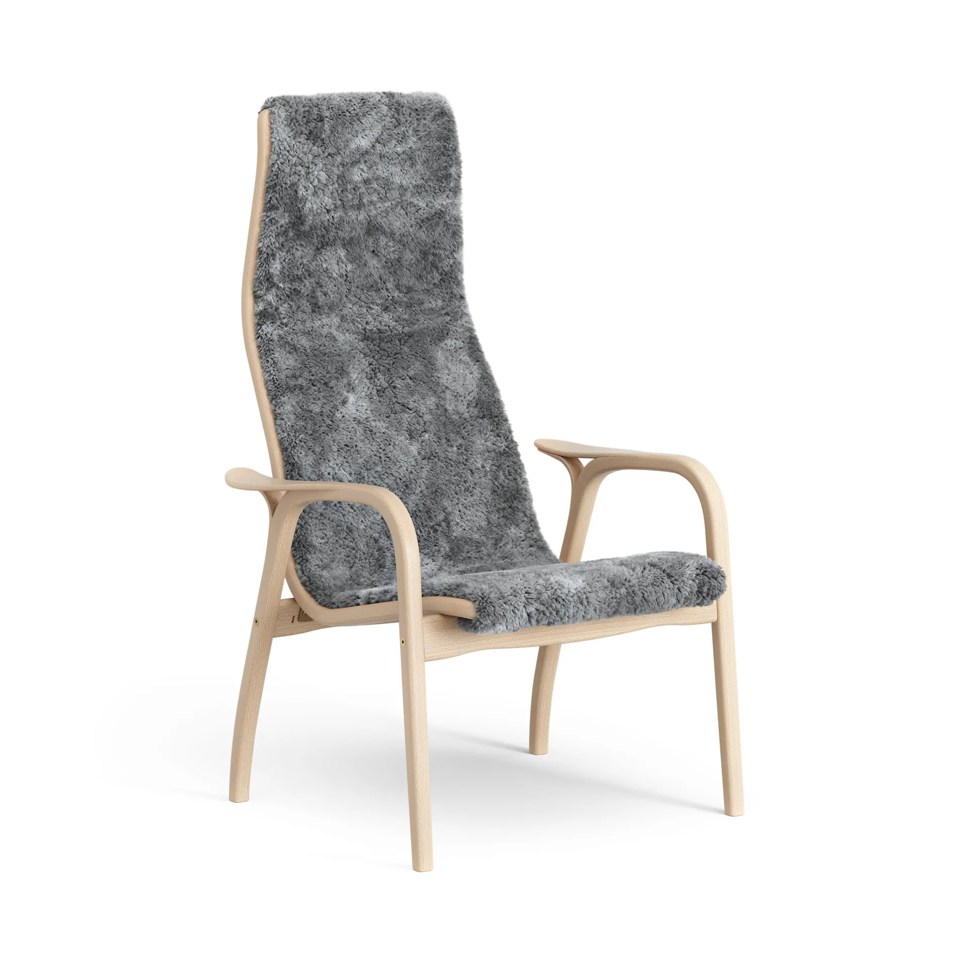 Fauteuil Lamino hêtre laqué/peau de mouton, Scandinavian Grey (gris) Swedese