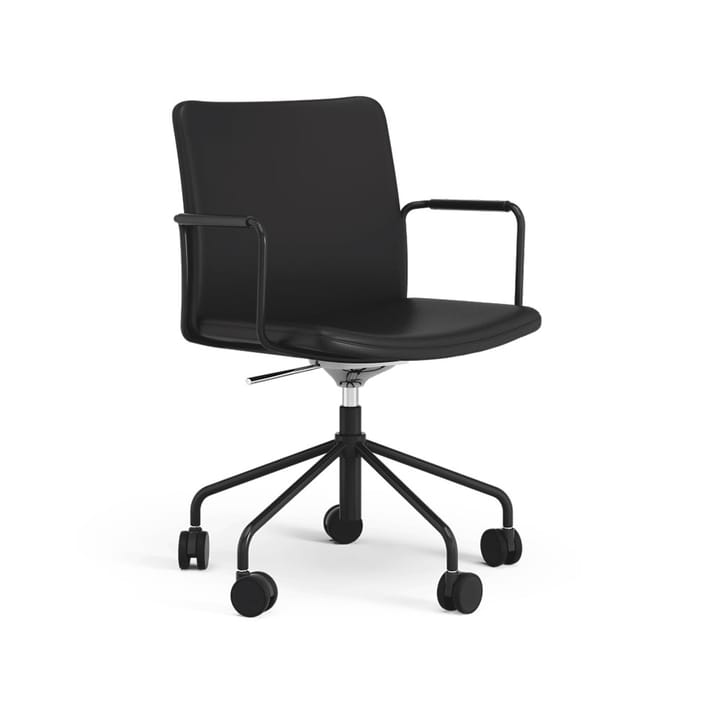 La chaise de bureau Stella peut être montée/abaissée par basculement - cuir elmosoft 99999 noir, structure noire, inclinaison au dos - Swedese