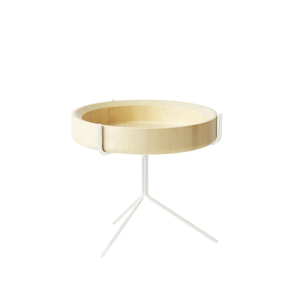 Table Drum, laqué naturel-h.36cm-structure blanche Swedese