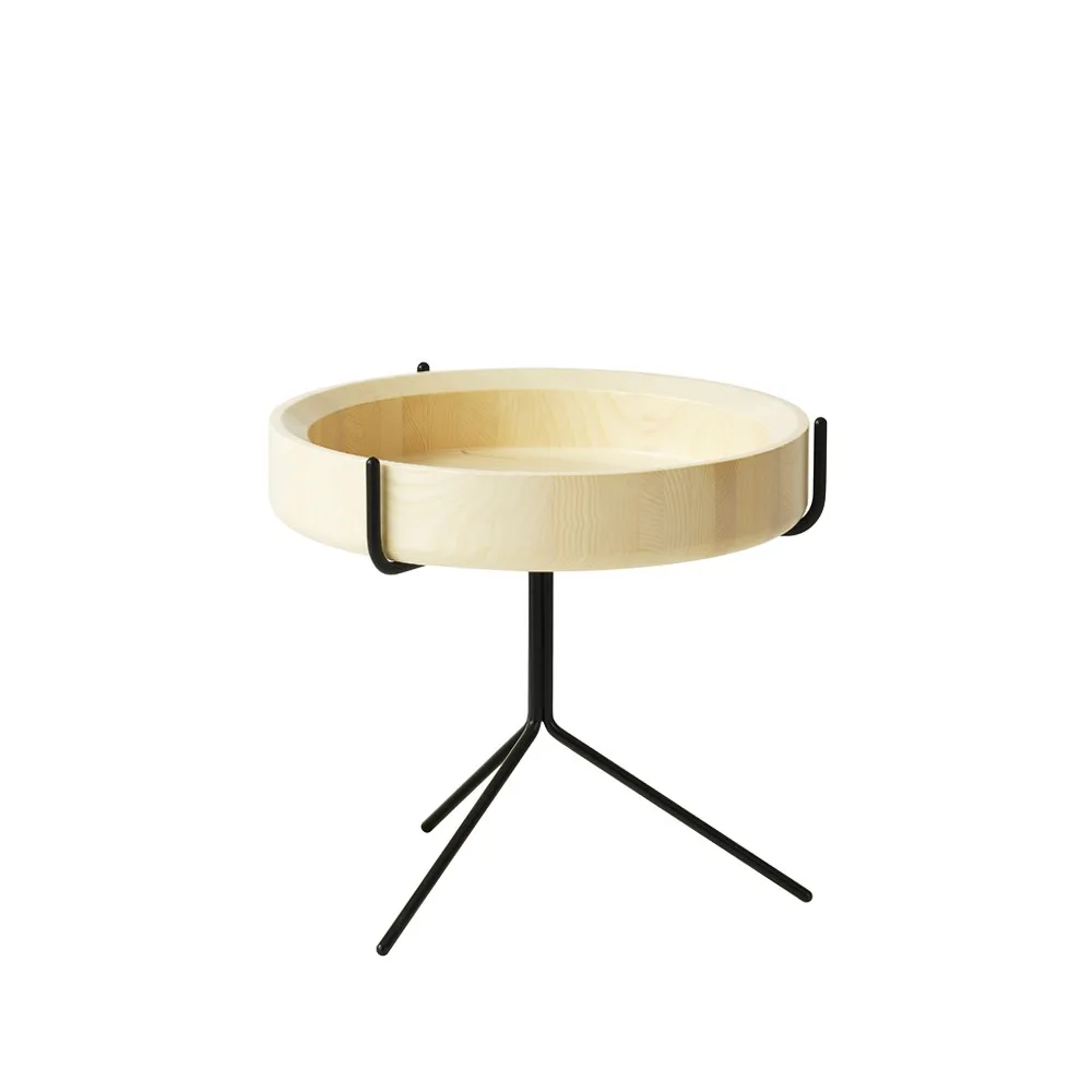Table Drum, laqué naturel-h.36cm-structure noire Swedese