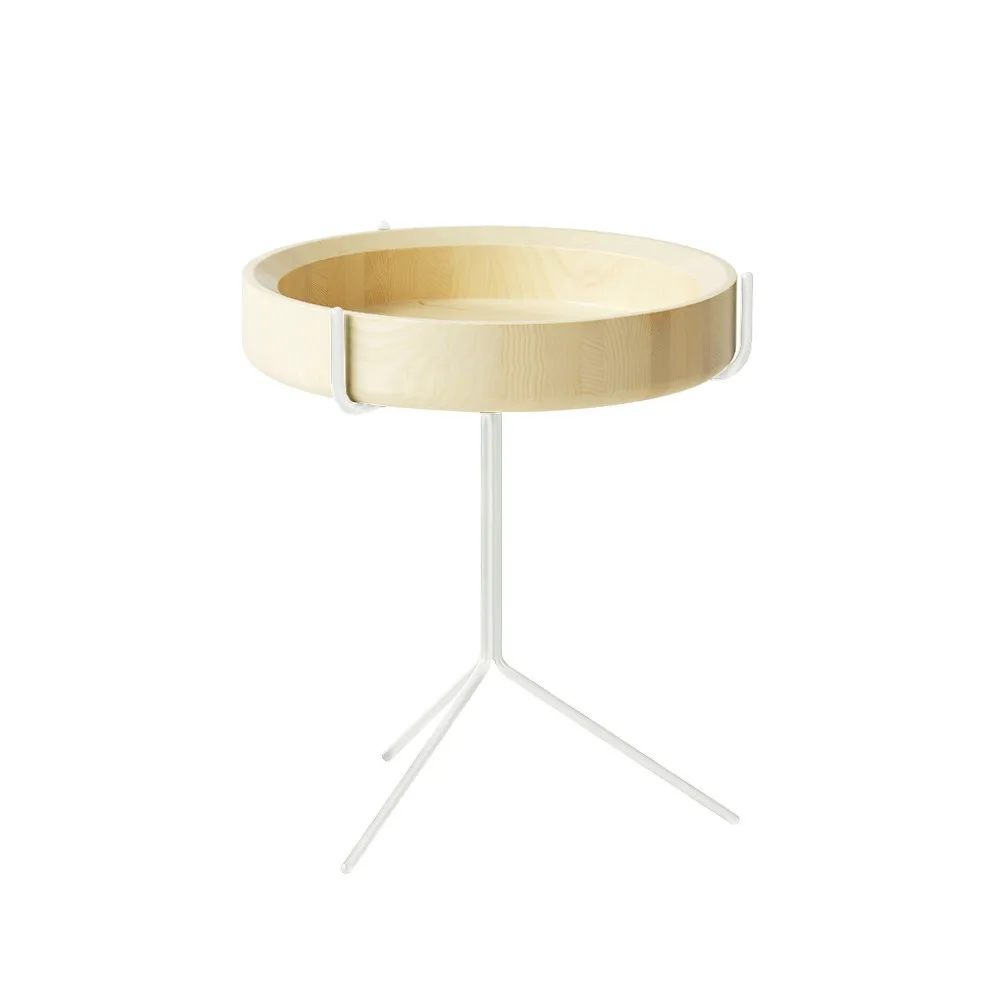 Table Drum, laqué naturel-h.46cm-structure blanche Swedese