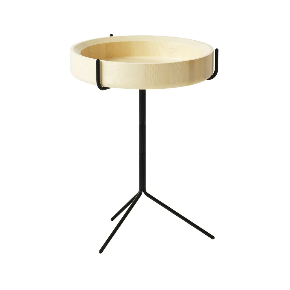 Table Drum, laqué naturel-h.56cm-structure noire Swedese